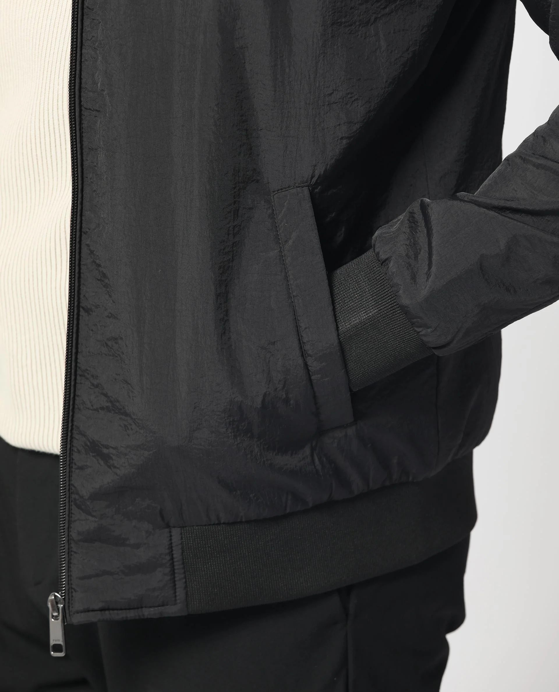 Rare Rabbit Men's Cerno Black Polyester Plain Regular Fit Full Sleeve Mandarin Collar Jacket - Image 4