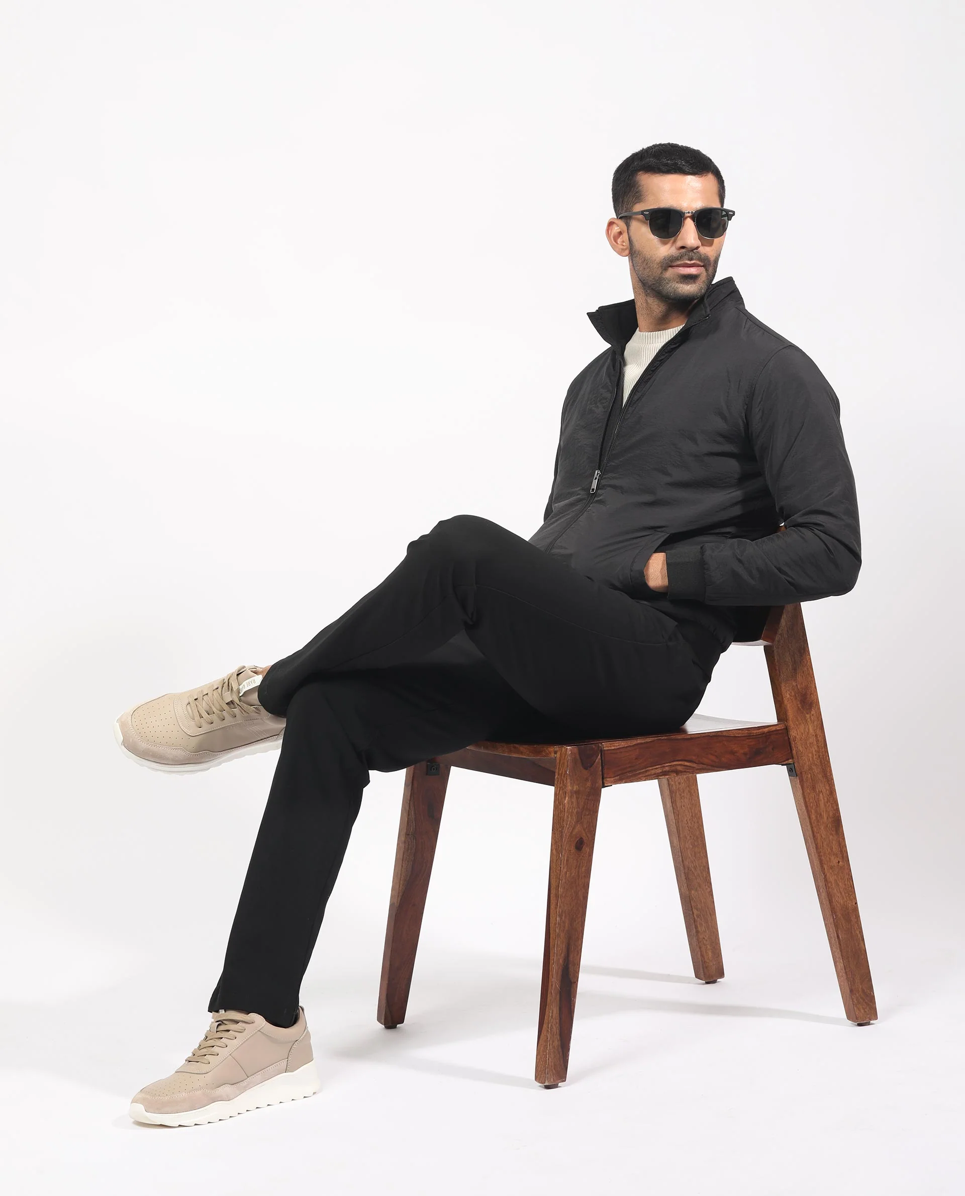 Rare Rabbit Men's Cerno Black Polyester Plain Regular Fit Full Sleeve Mandarin Collar Jacket - Image 5