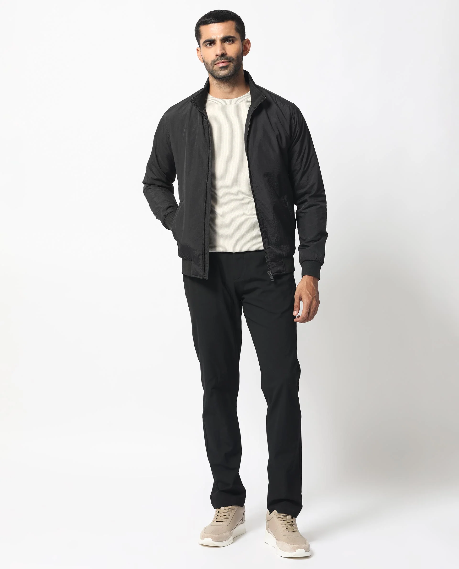 Rare Rabbit Men's Cerno Black Polyester Plain Regular Fit Full Sleeve Mandarin Collar Jacket - Image 6