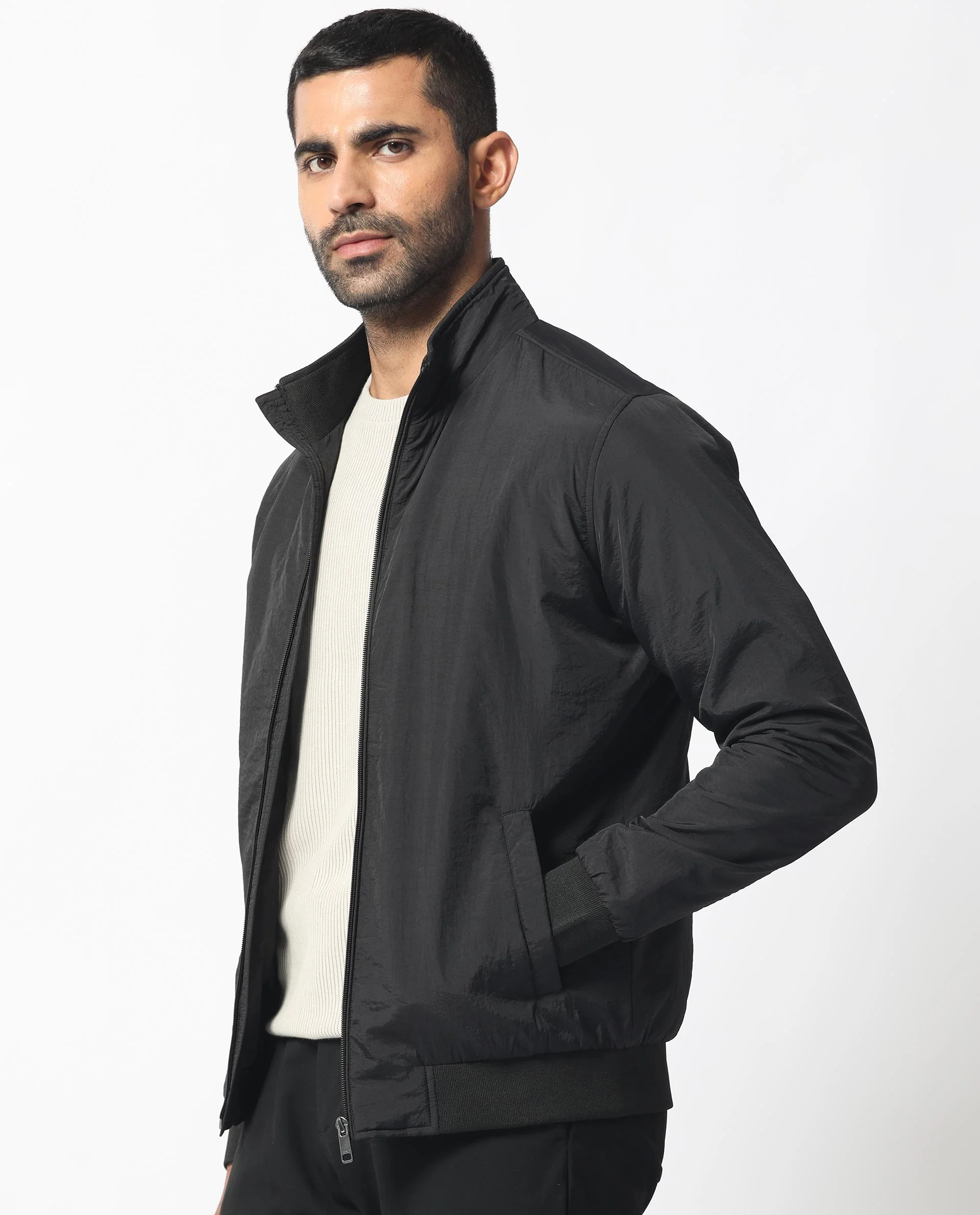 Rare Rabbit Men's Cerno Black Polyester Plain Regular Fit Full Sleeve Mandarin Collar Jacket - Image 7