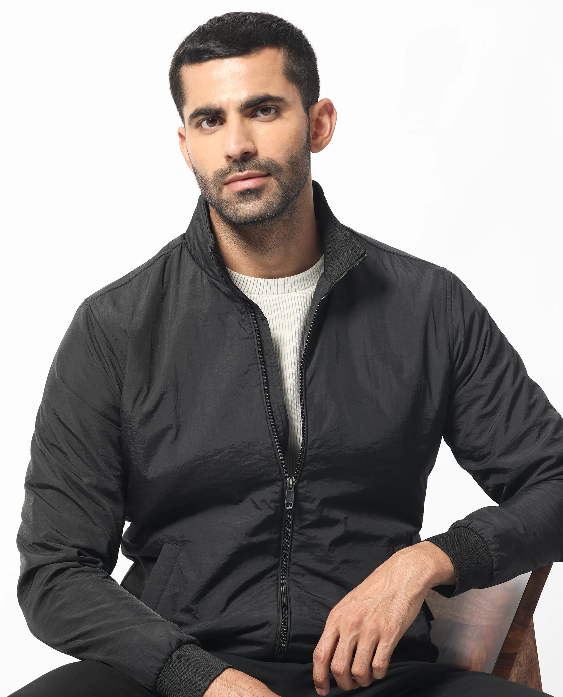 Rare Rabbit Men's Cerno Black Polyester Plain Regular Fit Full Sleeve Mandarin Collar Jacket - Image 8