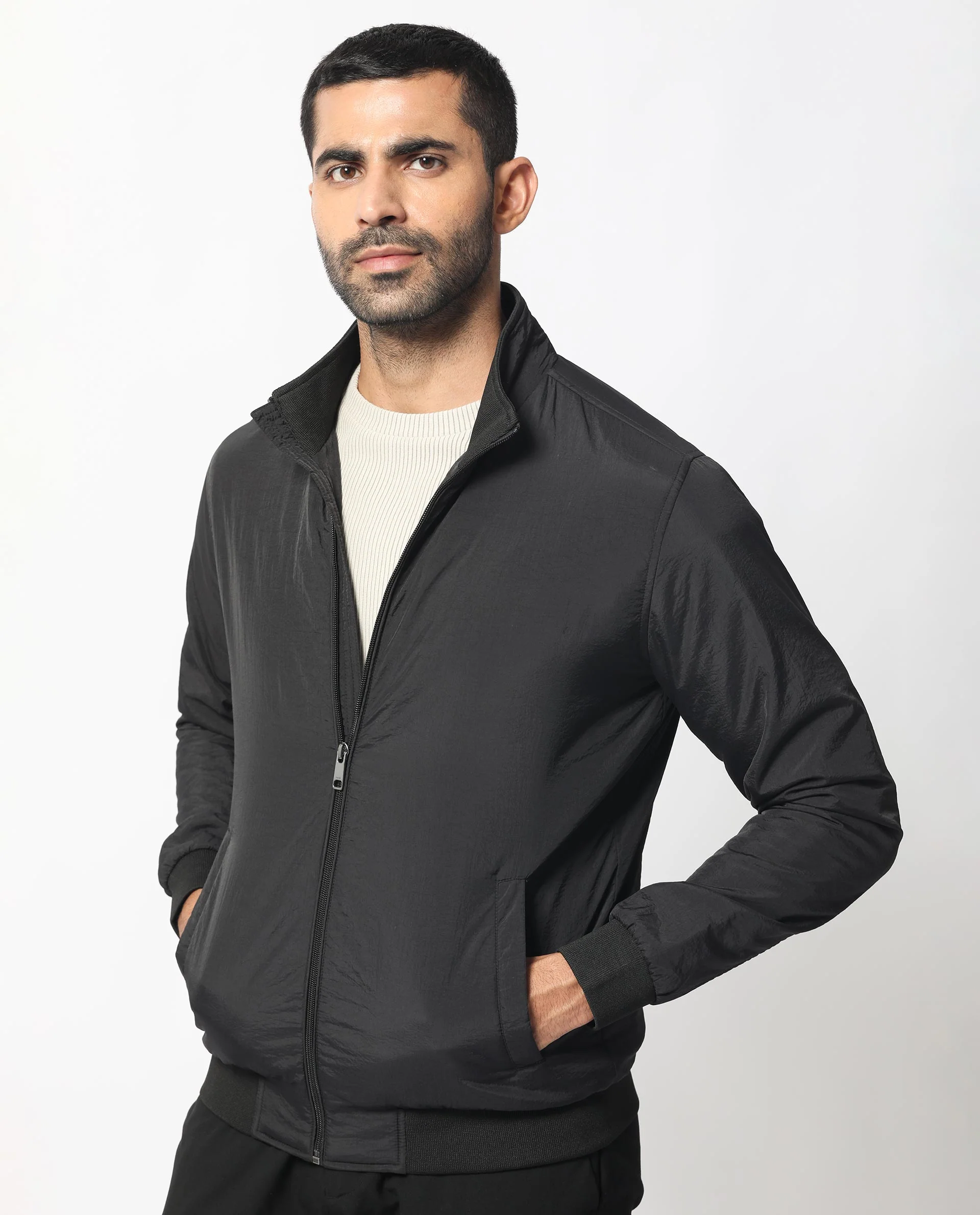 Rare Rabbit Men's Cerno Black Polyester Plain Regular Fit Full Sleeve Mandarin Collar Jacket - Image 9