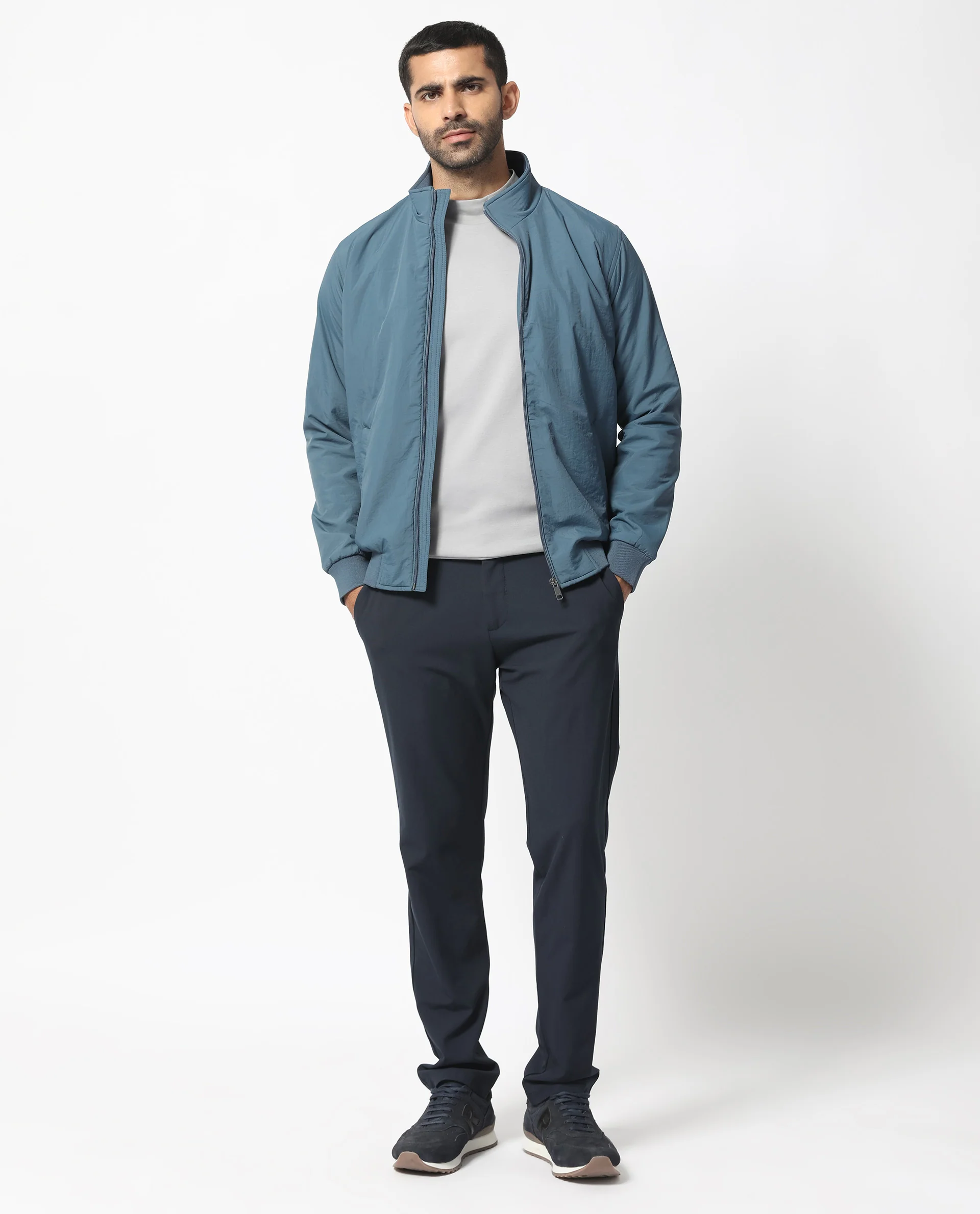 Rare Rabbit Men's Cerno Dark Petrol Polyester Plain Regular Fit Full Sleeve Mandarin Collar Jacket - Image 5