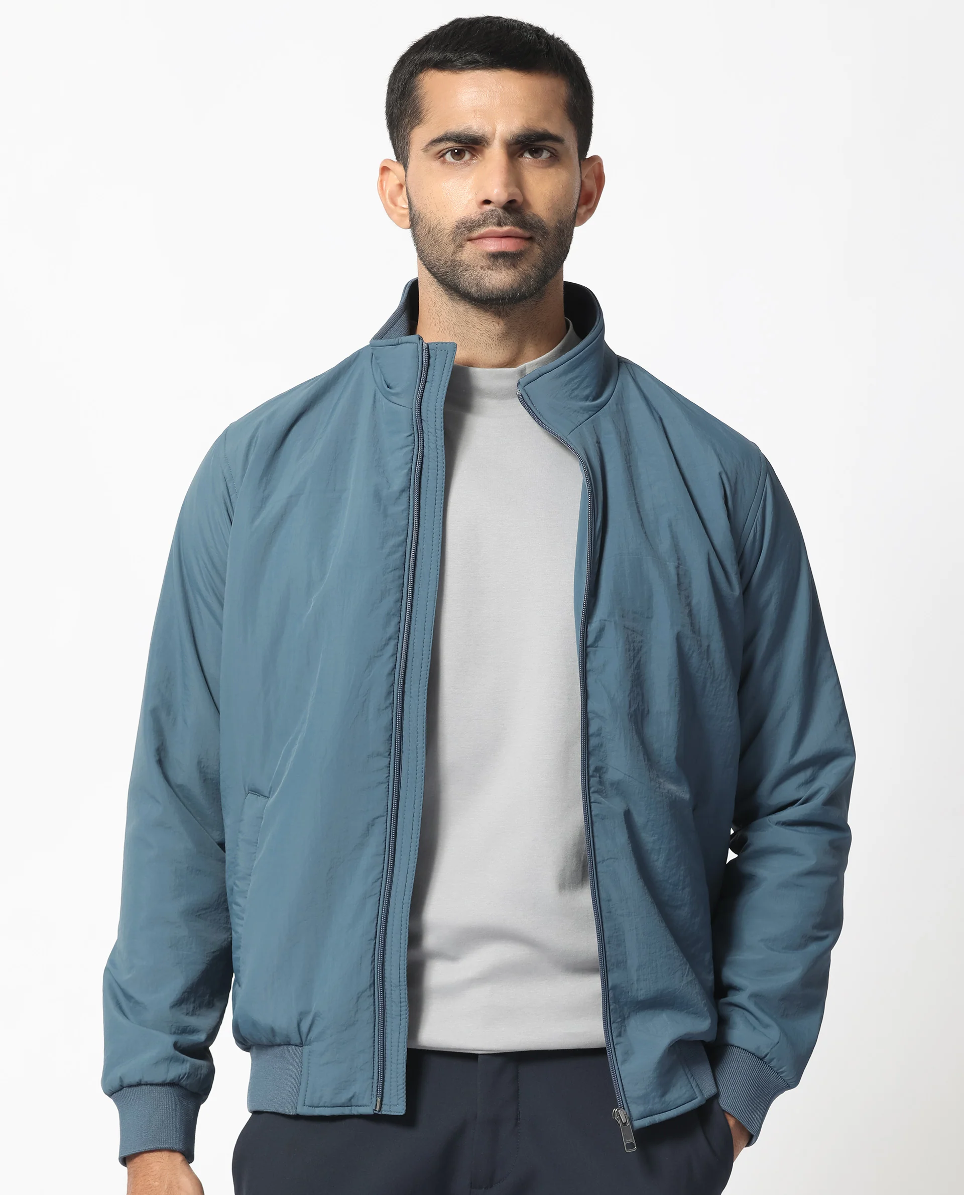 Rare Rabbit Men's Cerno Dark Petrol Polyester Plain Regular Fit Full Sleeve Mandarin Collar Jacket - Image 6