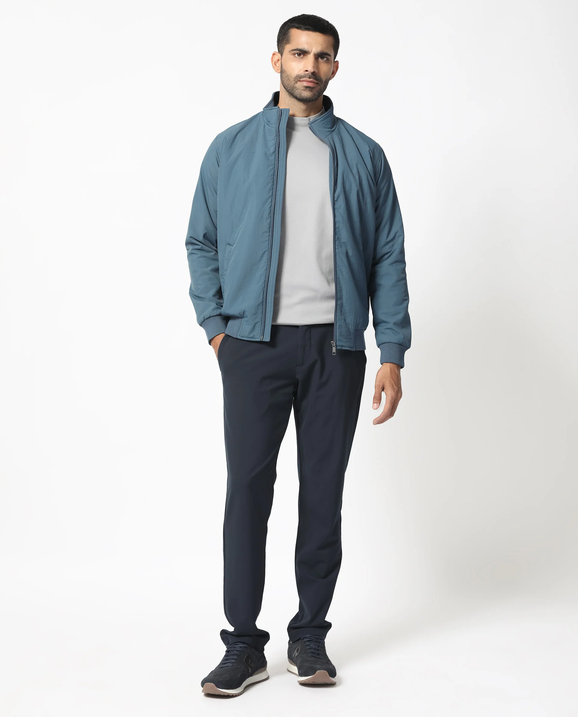 Rare Rabbit Men's Cerno Dark Petrol Polyester Plain Regular Fit Full Sleeve Mandarin Collar Jacket - Image 7