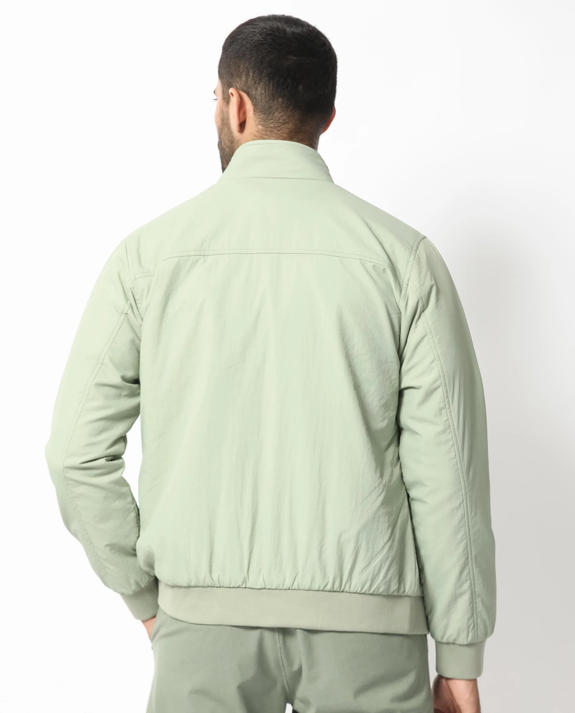 Rare Rabbit Men's Cerno Pastel Green Polyester Plain Regular Fit Full Sleeve Mandarin Collar Jacket - Image 10