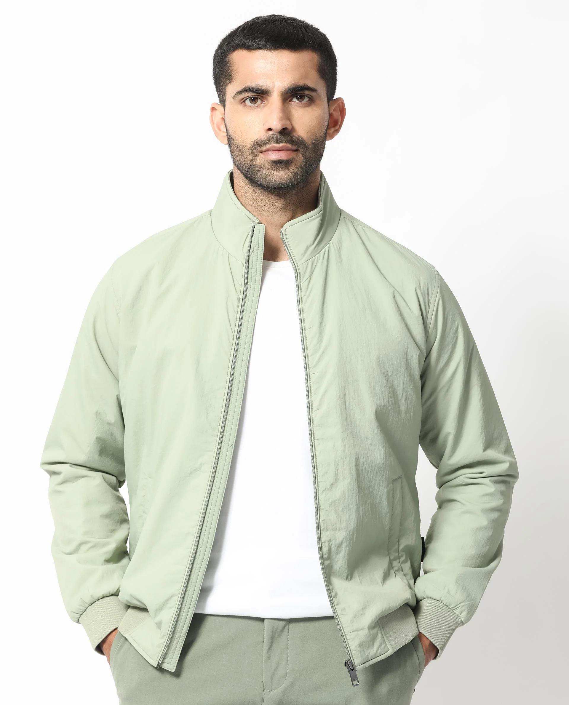Rare Rabbit Men's Cerno Pastel Green Polyester Plain Regular Fit Full Sleeve Mandarin Collar Jacket - Image 13