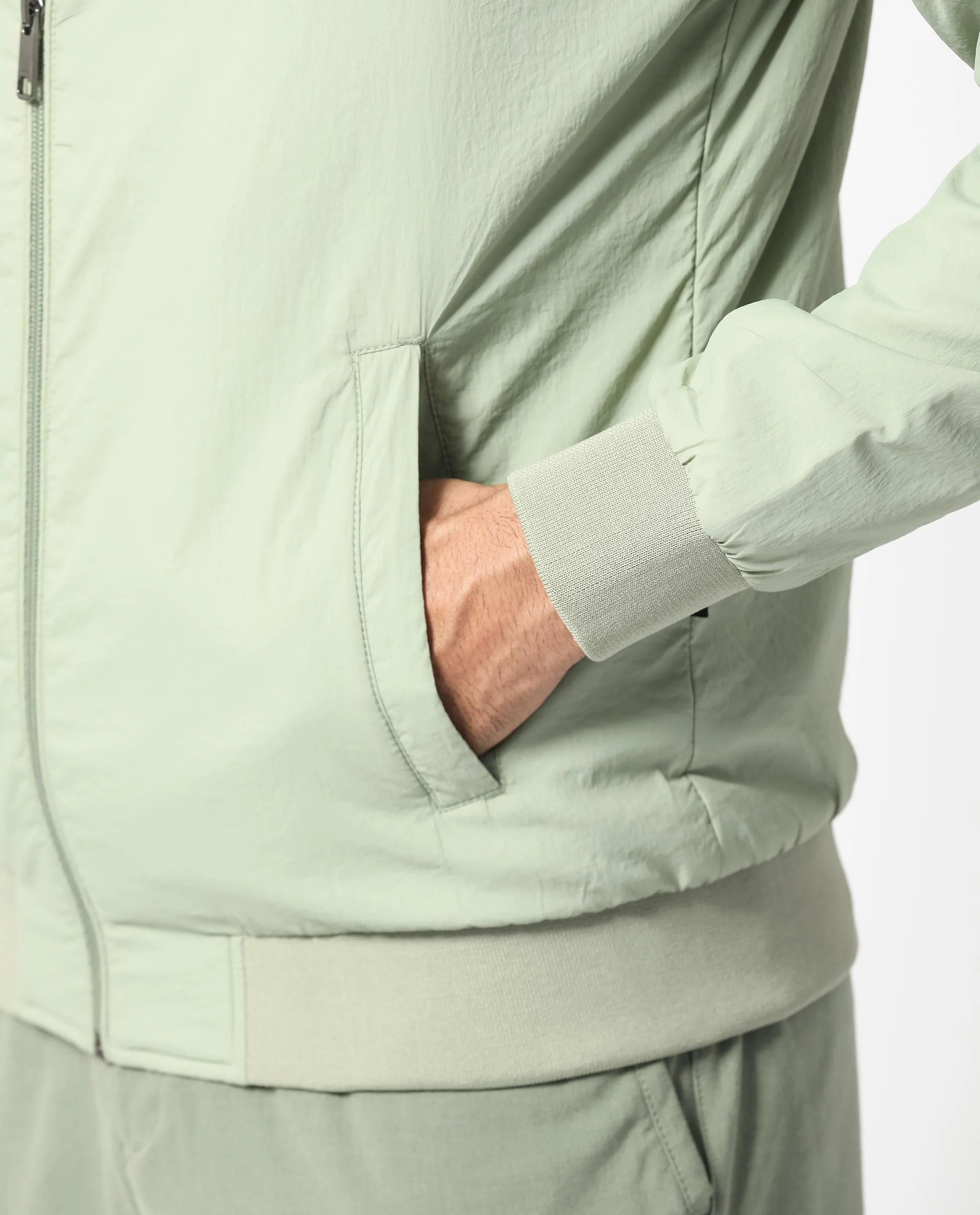 Rare Rabbit Men's Cerno Pastel Green Polyester Plain Regular Fit Full Sleeve Mandarin Collar Jacket - Image 5