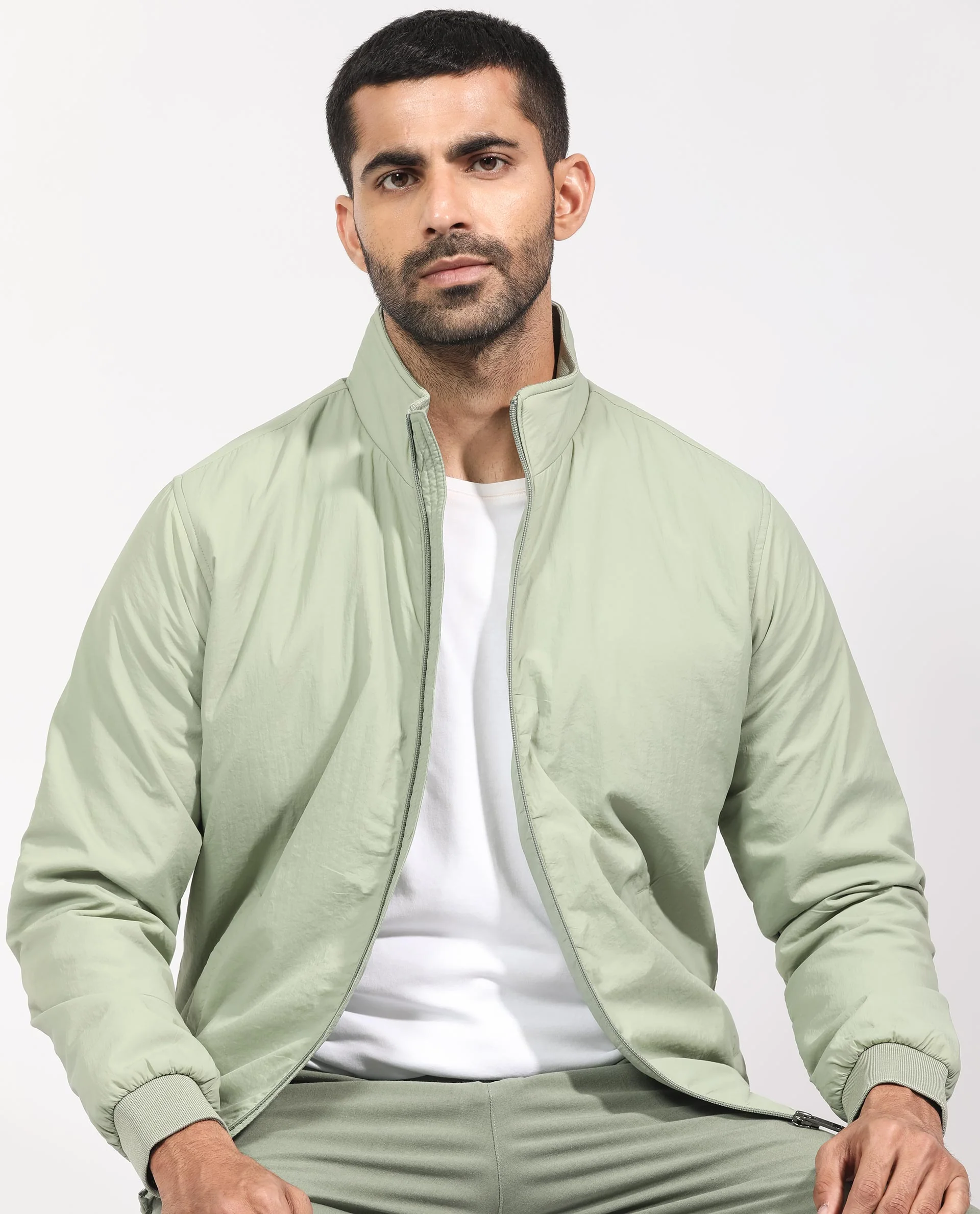 Rare Rabbit Men's Cerno Pastel Green Polyester Plain Regular Fit Full Sleeve Mandarin Collar Jacket - Image 6