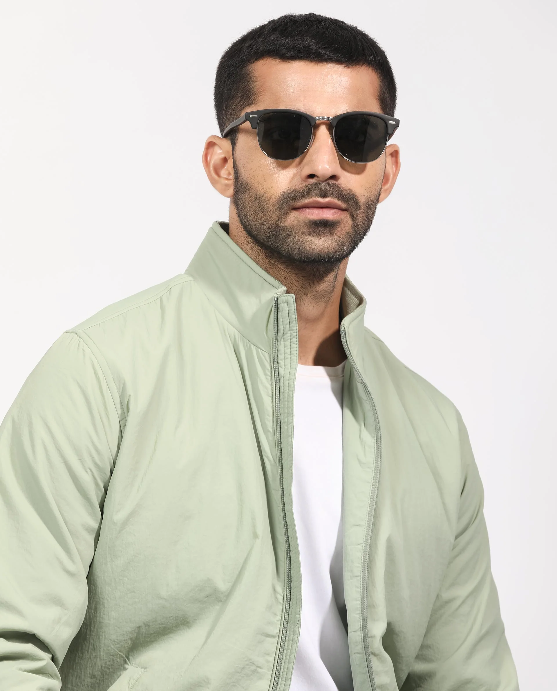 Rare Rabbit Men's Cerno Pastel Green Polyester Plain Regular Fit Full Sleeve Mandarin Collar Jacket - Image 7