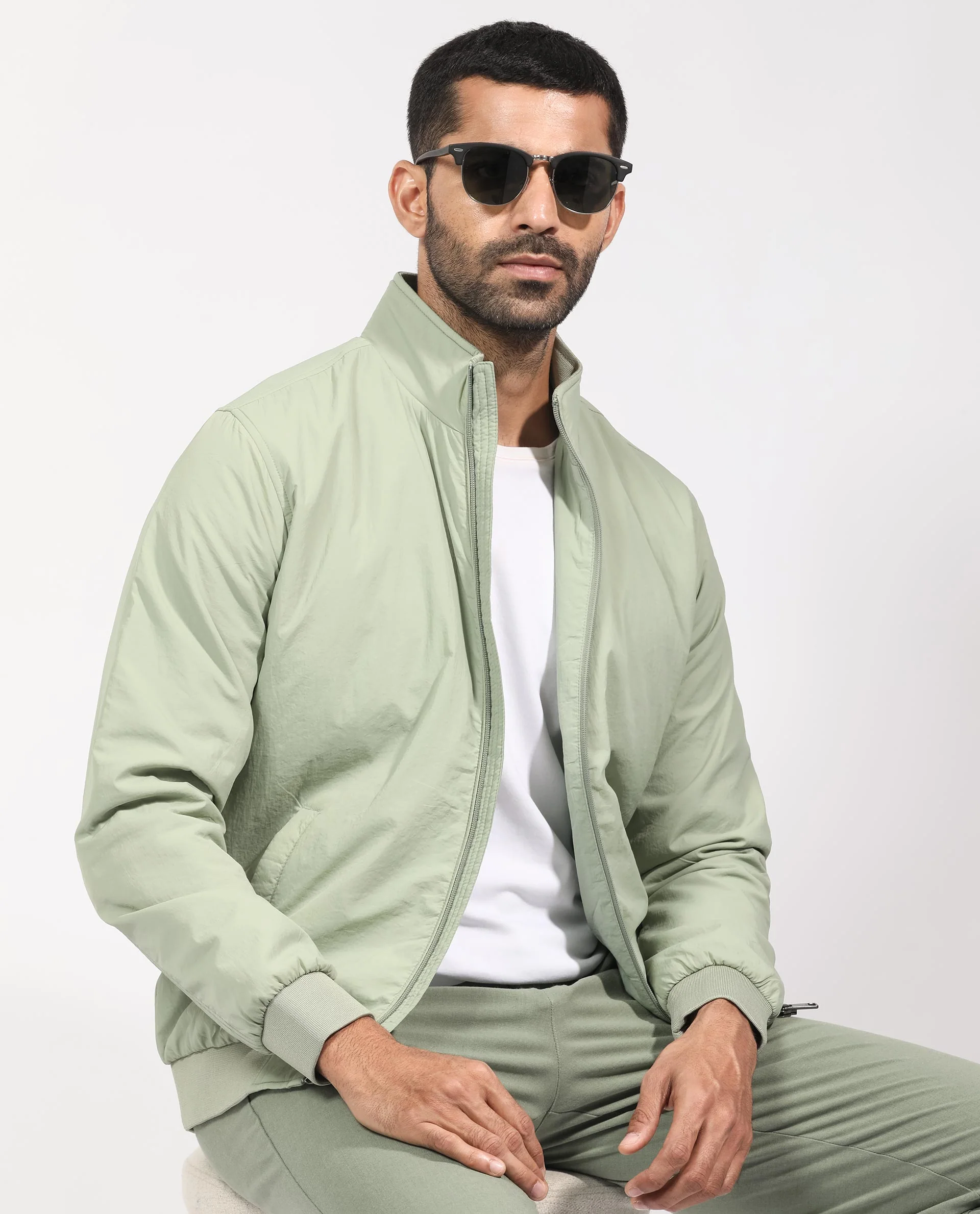 Rare Rabbit Men's Cerno Pastel Green Polyester Plain Regular Fit Full Sleeve Mandarin Collar Jacket - Image 8