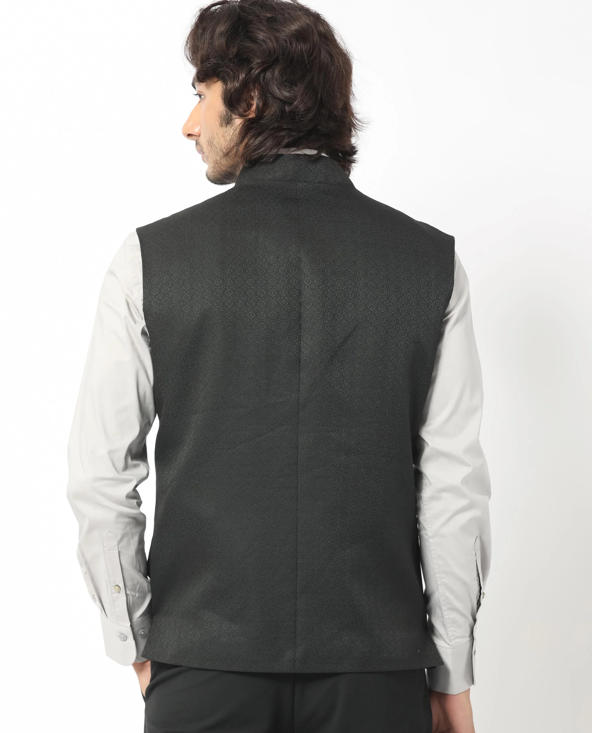 Rare Rabbit Men's Cerny Black Polyester Jacquard Tailored Fit Sleeveless Mandarin Collar Bandhgala - Image 10