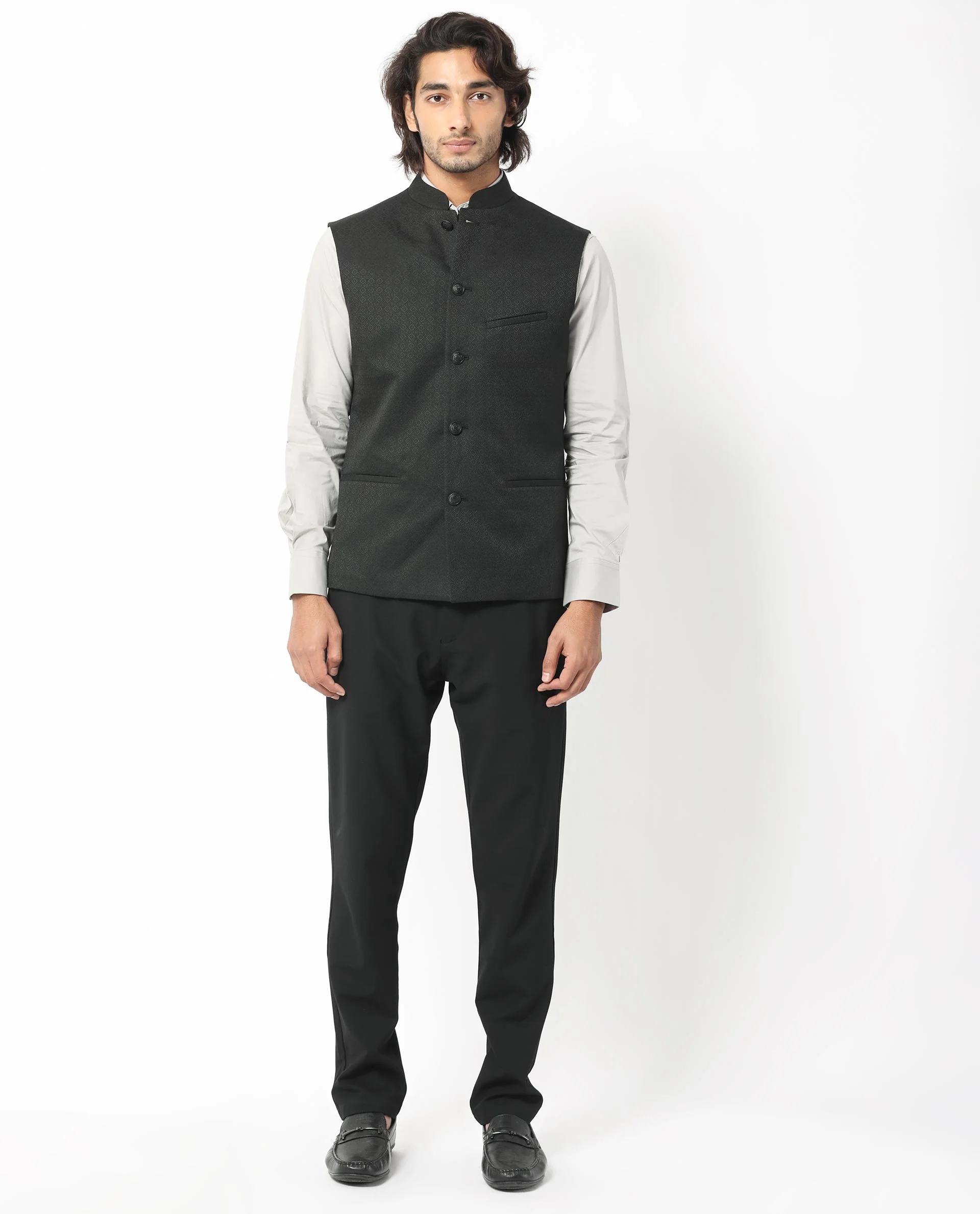 Rare Rabbit Men's Cerny Black Polyester Jacquard Tailored Fit Sleeveless Mandarin Collar Bandhgala - Image 6