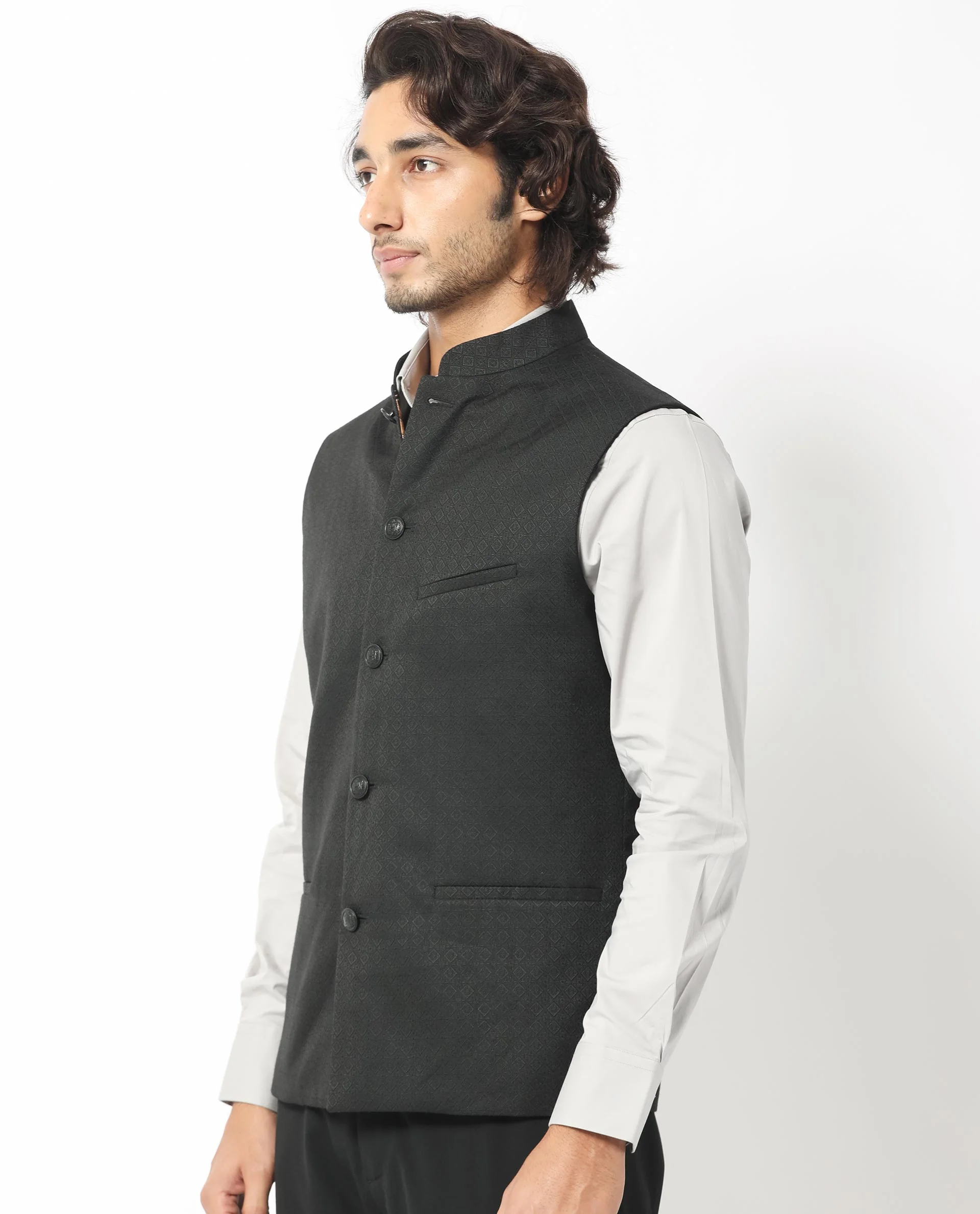 Rare Rabbit Men's Cerny Black Polyester Jacquard Tailored Fit Sleeveless Mandarin Collar Bandhgala - Image 8