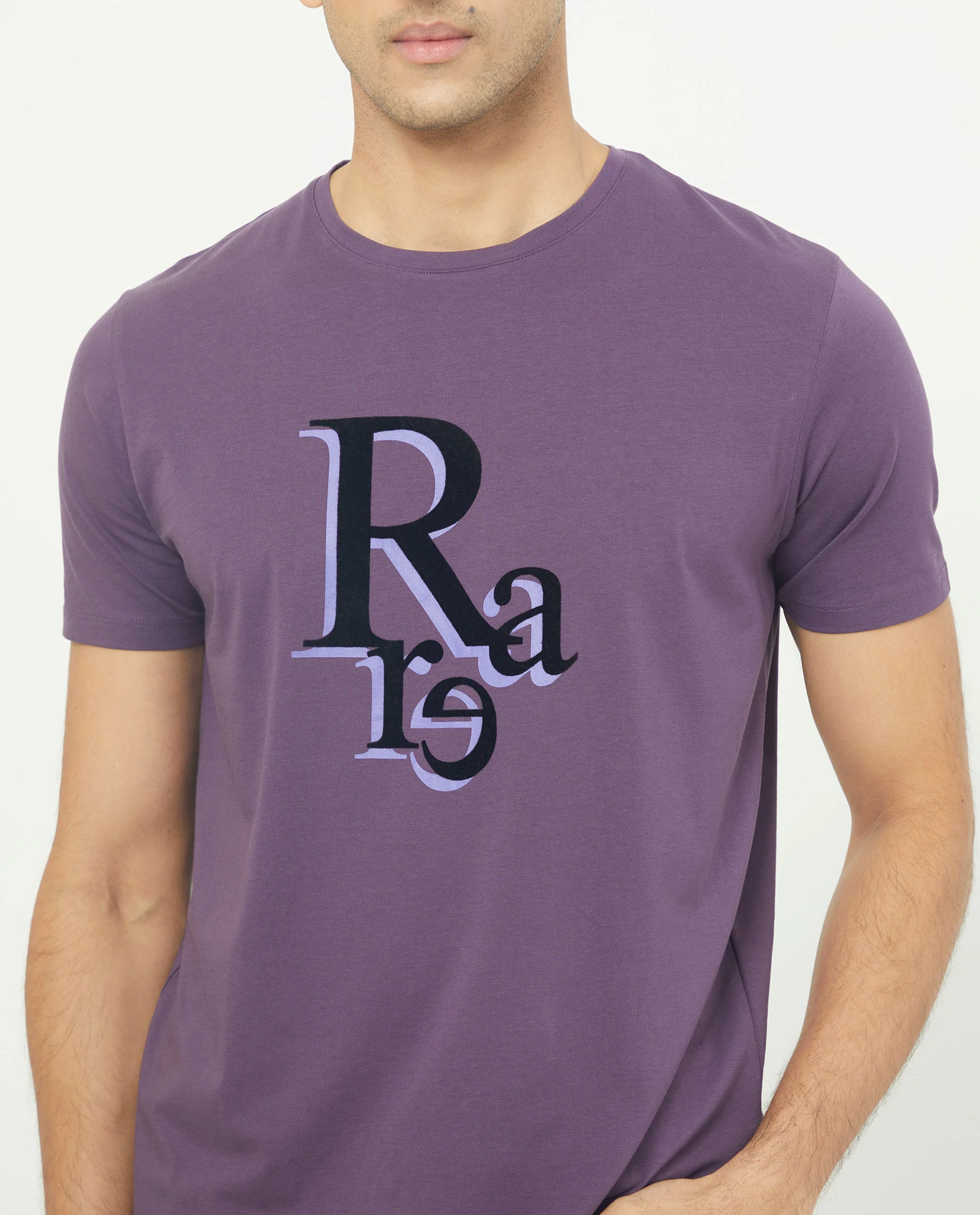 Rare Rabbit Men's Cero Dark Purple Cotton Graphic Print Slim Fit Half Sleeve Crew Neck T-Shirt - Image 2