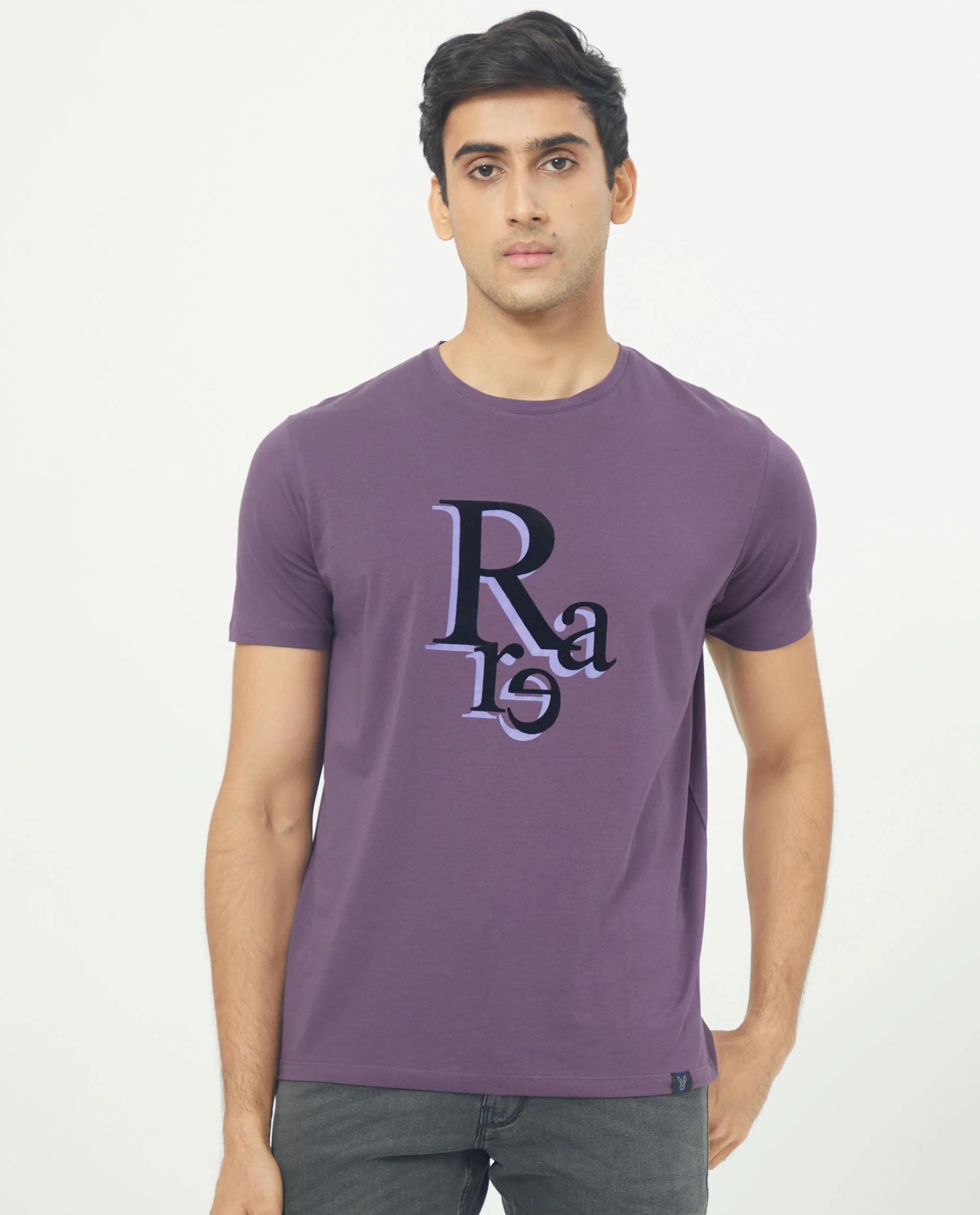 Rare Rabbit Men's Cero Dark Purple Cotton Graphic Print Slim Fit Half Sleeve Crew Neck T-Shirt - Image 3