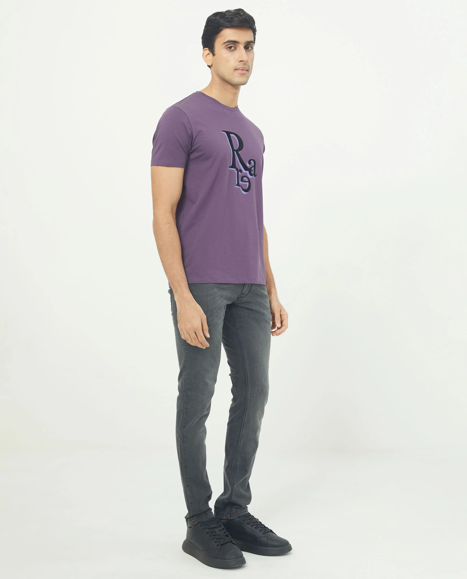 Rare Rabbit Men's Cero Dark Purple Cotton Graphic Print Slim Fit Half Sleeve Crew Neck T-Shirt - Image 5