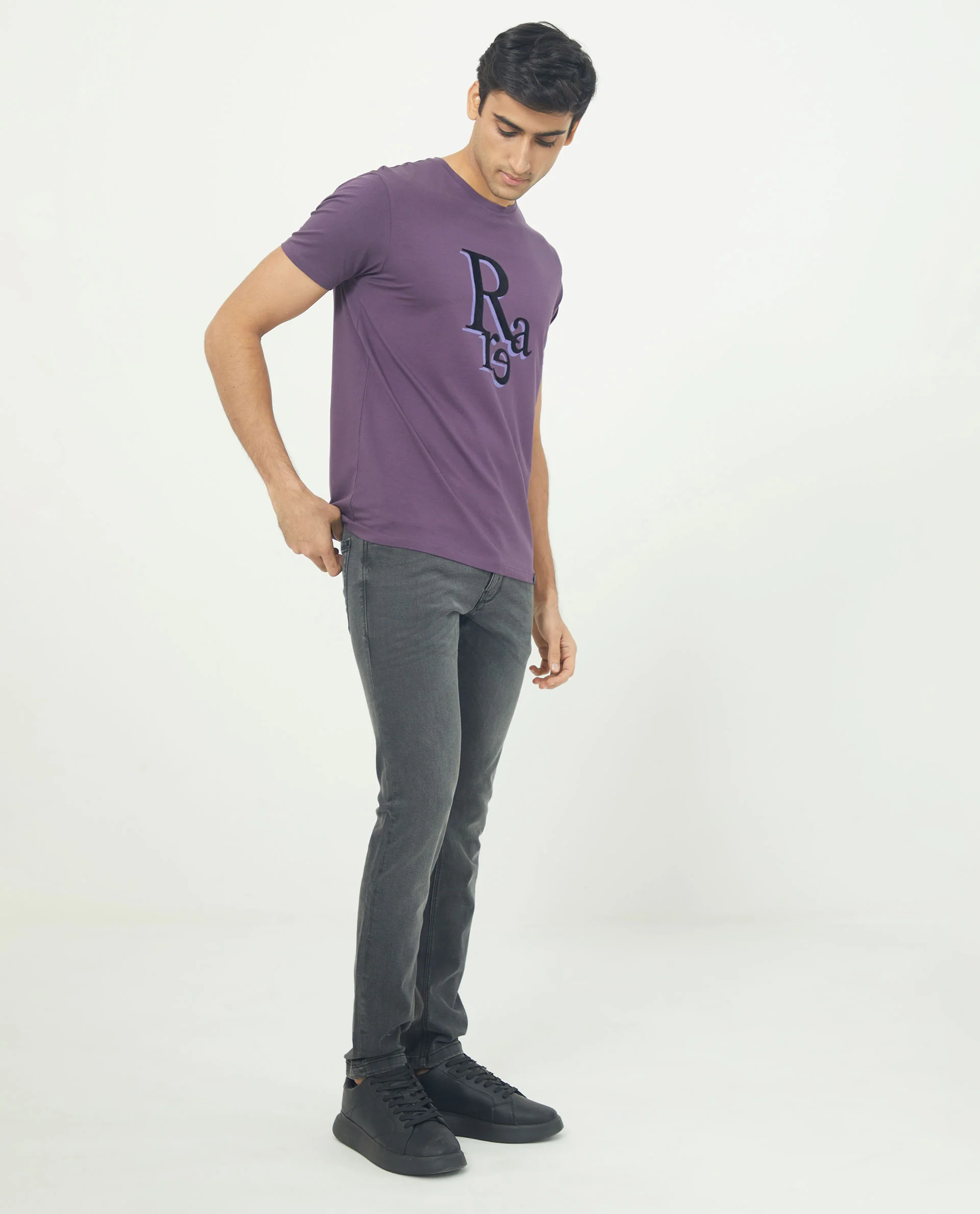 Rare Rabbit Men's Cero Dark Purple Cotton Graphic Print Slim Fit Half Sleeve Crew Neck T-Shirt - Image 6
