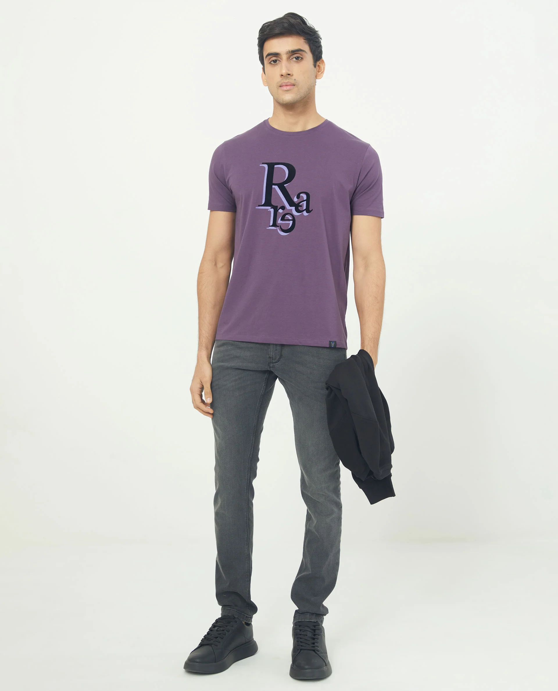 Rare Rabbit Men's Cero Dark Purple Cotton Graphic Print Slim Fit Half Sleeve Crew Neck T-Shirt - Image 7