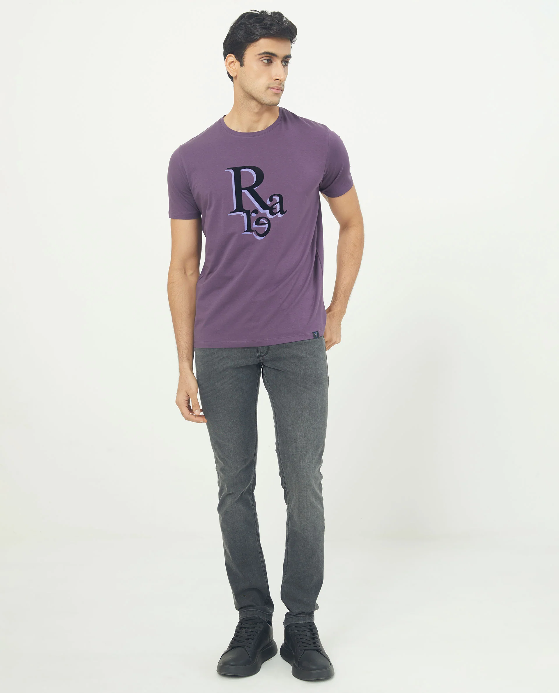 Rare Rabbit Men's Cero Dark Purple Cotton Graphic Print Slim Fit Half Sleeve Crew Neck T-Shirt - Image 8