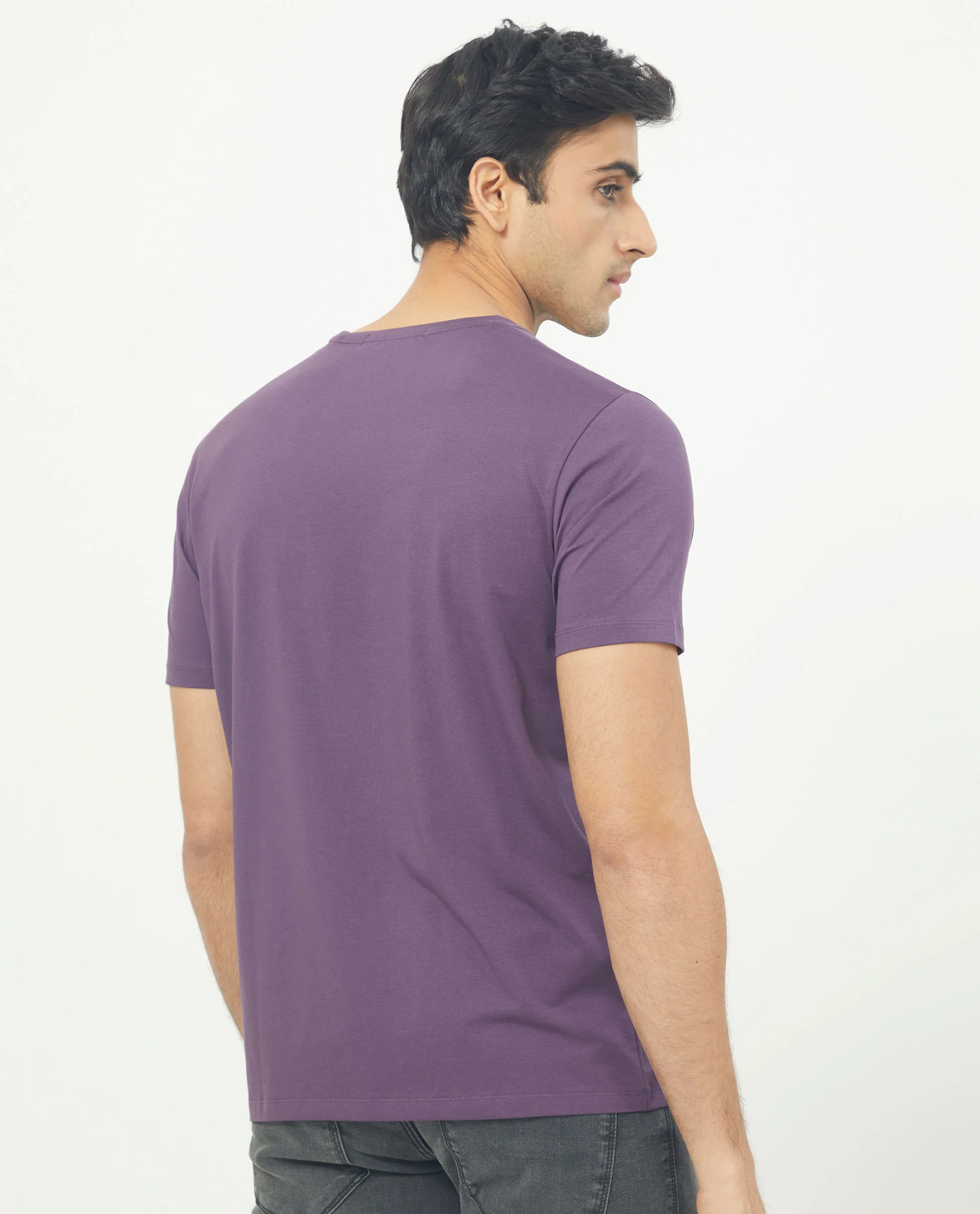 Rare Rabbit Men's Cero Dark Purple Cotton Graphic Print Slim Fit Half Sleeve Crew Neck T-Shirt - Image 9