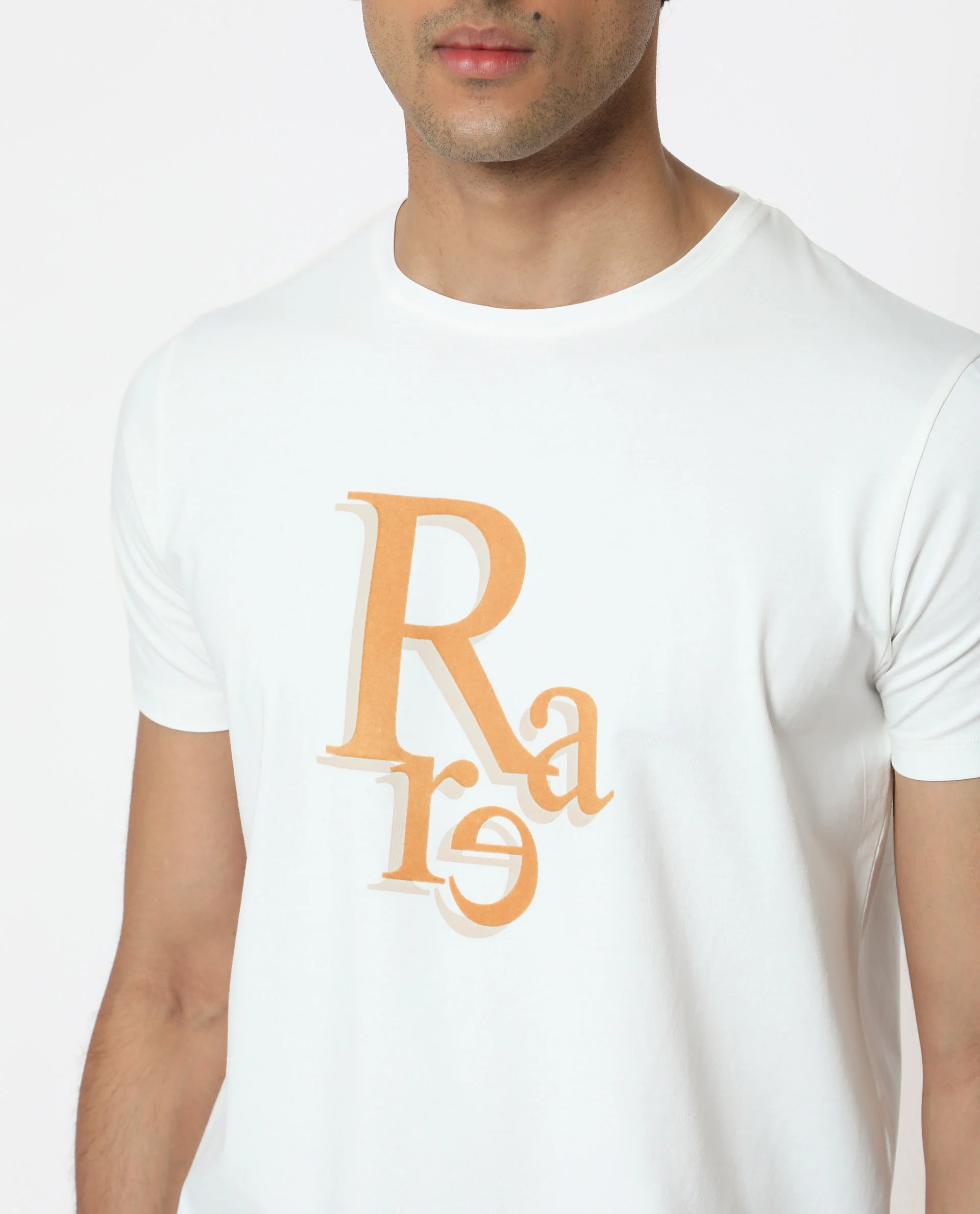 Rare Rabbit Men's Cero Off White Cotton Graphic Print Slim Fit Half Sleeve Crew Neck T-Shirt - Image 2