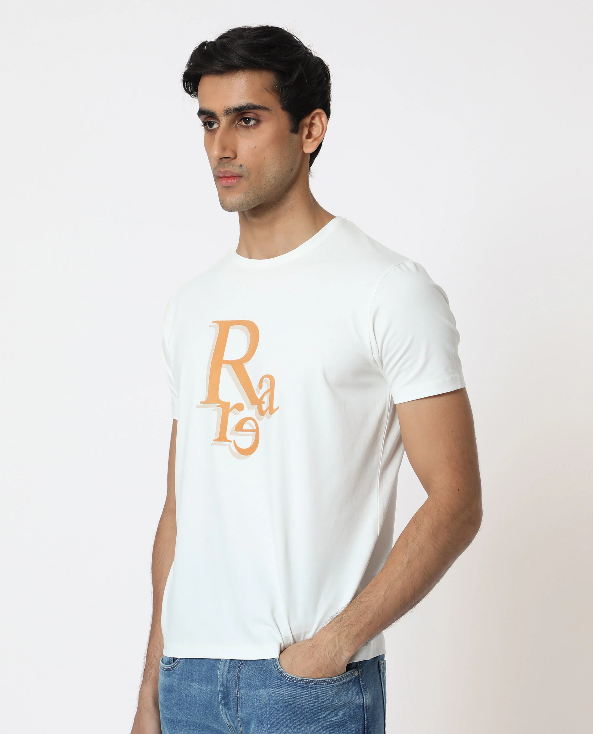Rare Rabbit Men's Cero Off White Cotton Graphic Print Slim Fit Half Sleeve Crew Neck T-Shirt - Image 3