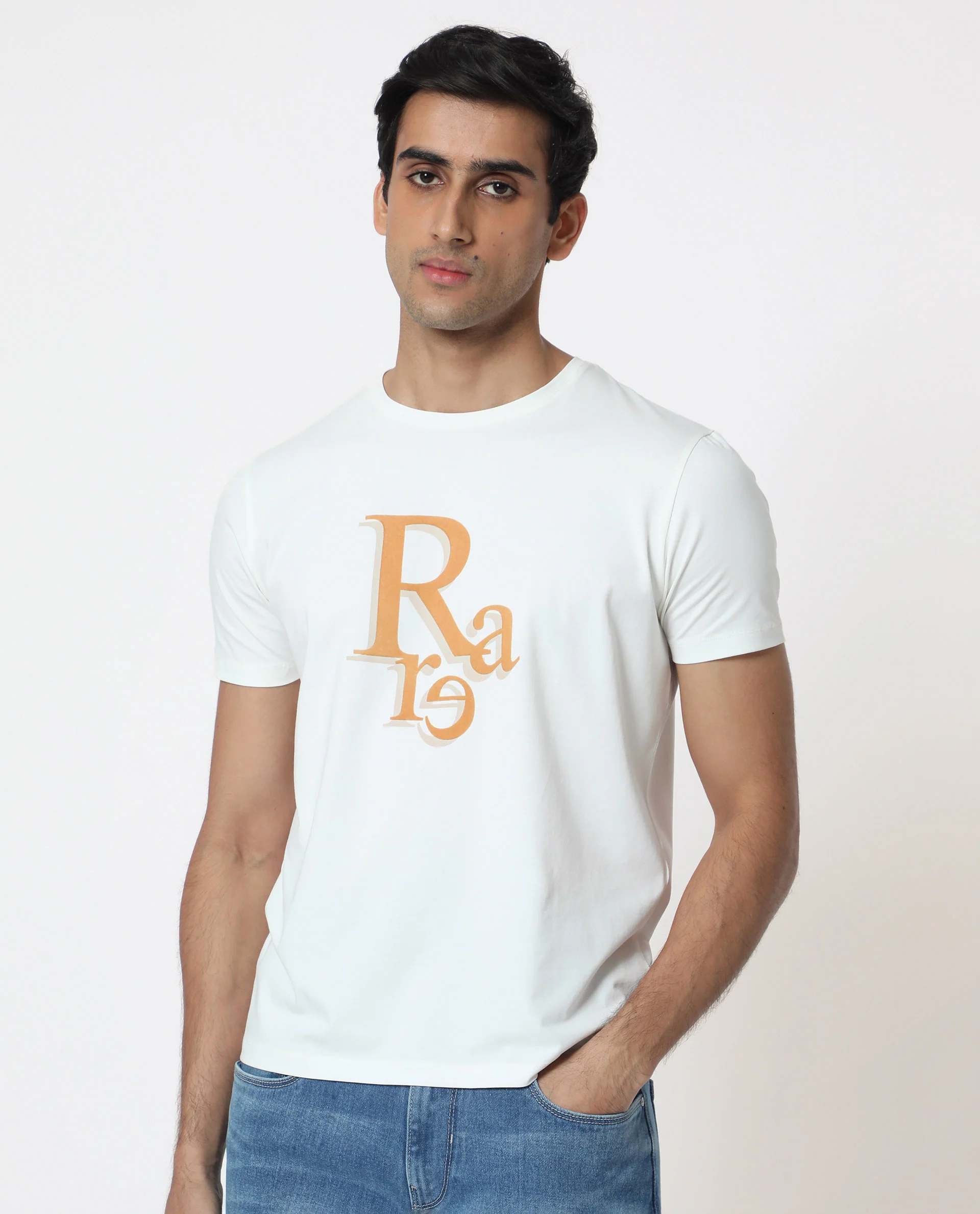 Rare Rabbit Men's Cero Off White Cotton Graphic Print Slim Fit Half Sleeve Crew Neck T-Shirt - Image 4