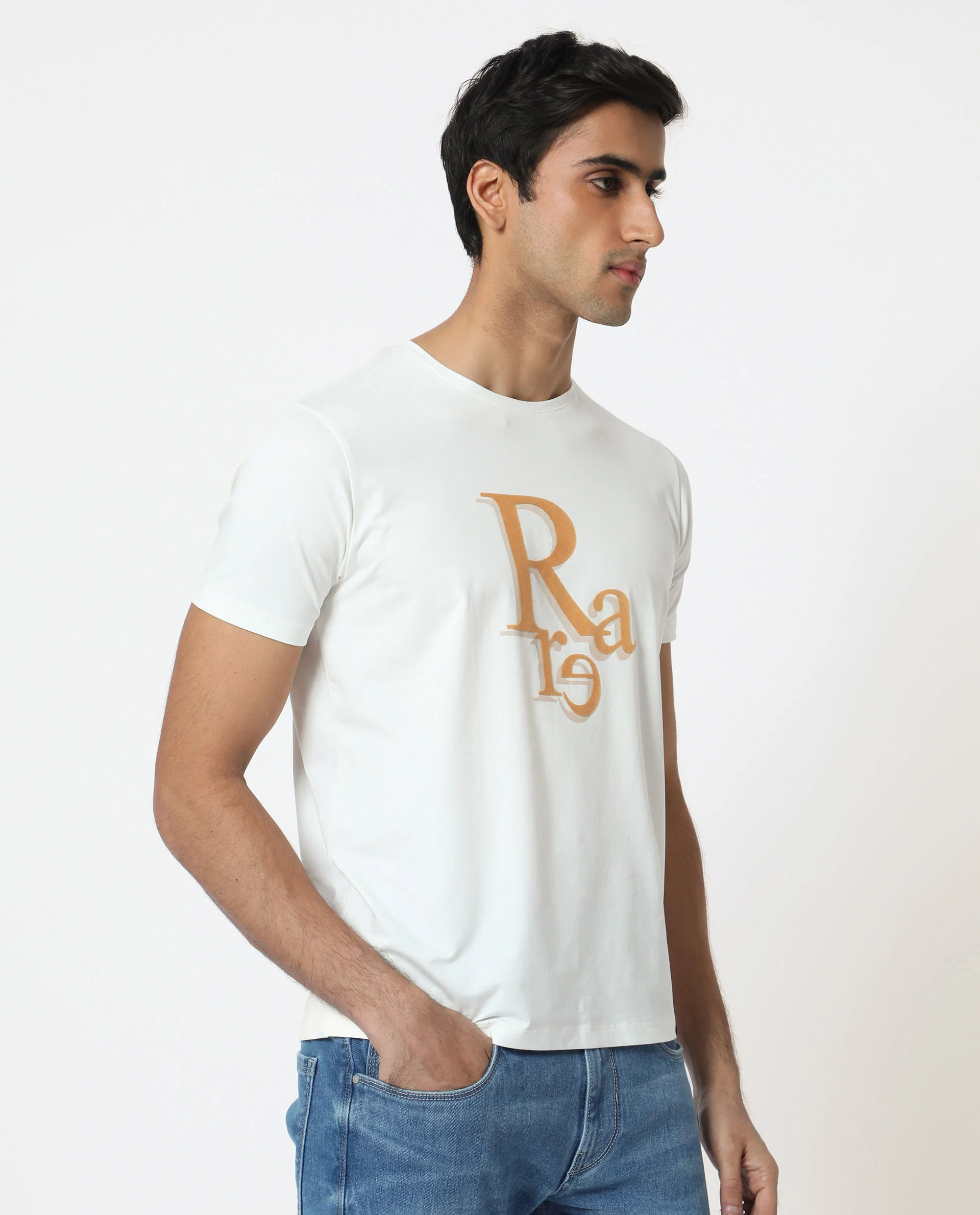 Rare Rabbit Men's Cero Off White Cotton Graphic Print Slim Fit Half Sleeve Crew Neck T-Shirt - Image 5