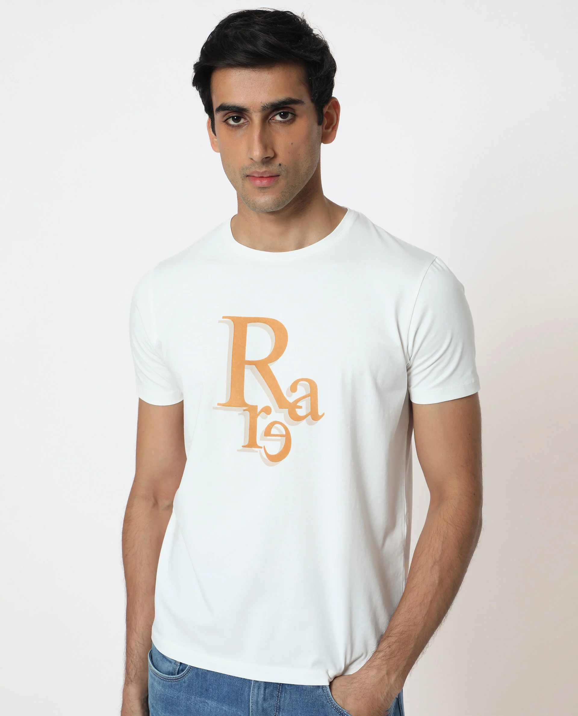 Rare Rabbit Men's Cero Off White Cotton Graphic Print Slim Fit Half Sleeve Crew Neck T-Shirt - Image 6