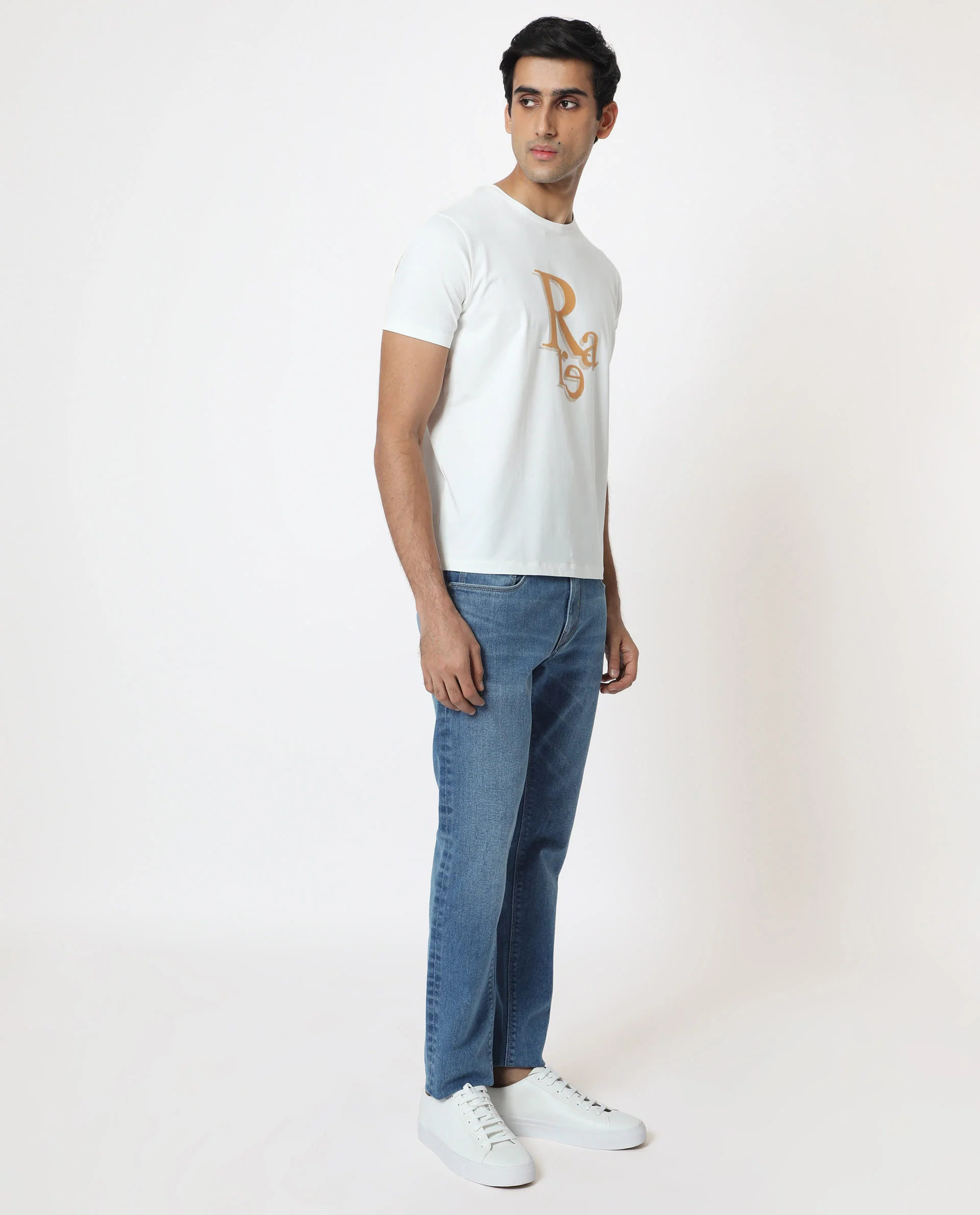 Rare Rabbit Men's Cero Off White Cotton Graphic Print Slim Fit Half Sleeve Crew Neck T-Shirt - Image 7