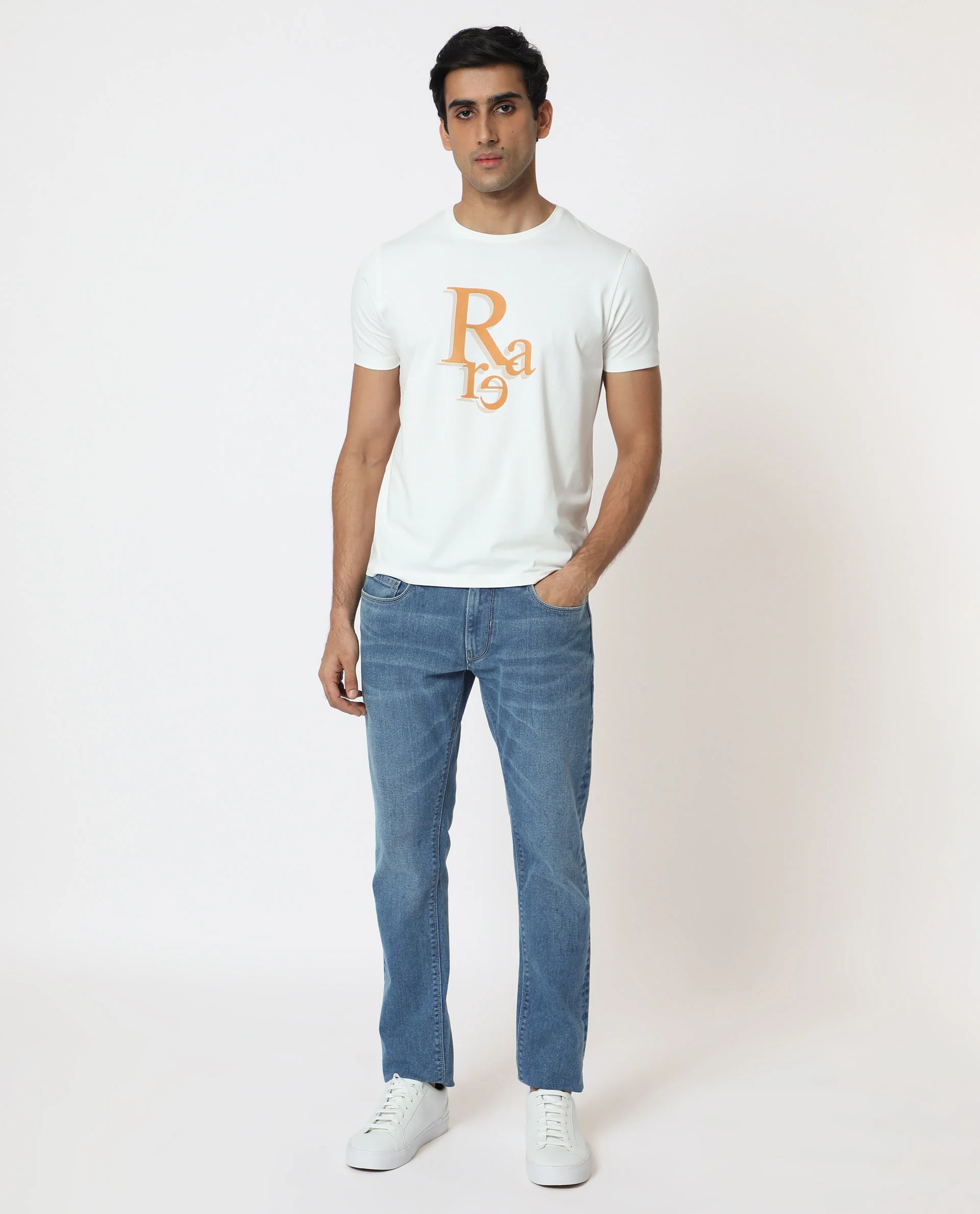 Rare Rabbit Men's Cero Off White Cotton Graphic Print Slim Fit Half Sleeve Crew Neck T-Shirt - Image 8