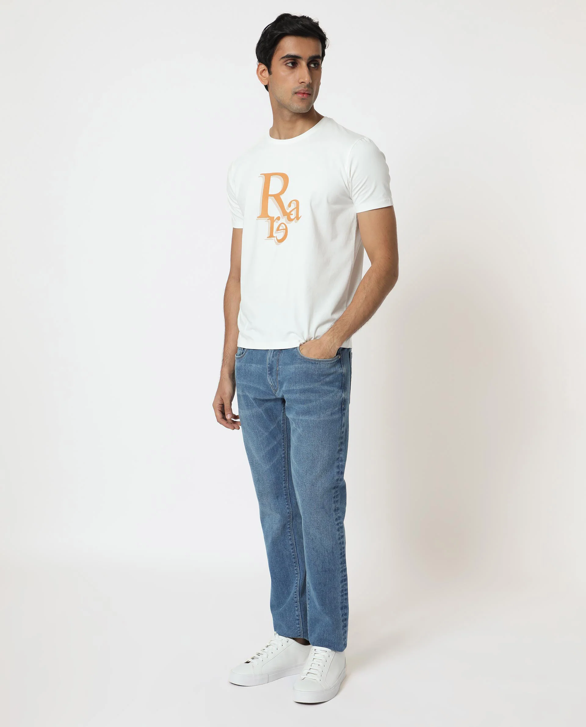 Rare Rabbit Men's Cero Off White Cotton Graphic Print Slim Fit Half Sleeve Crew Neck T-Shirt - Image 9