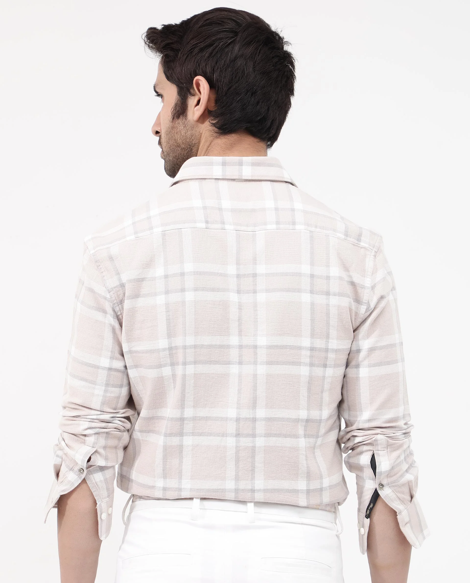 Rare Rabbit Men's Cerol Pastel Beige Cotton Checked Print Regular Fit Full Sleeve Collared Shirt - Image 6