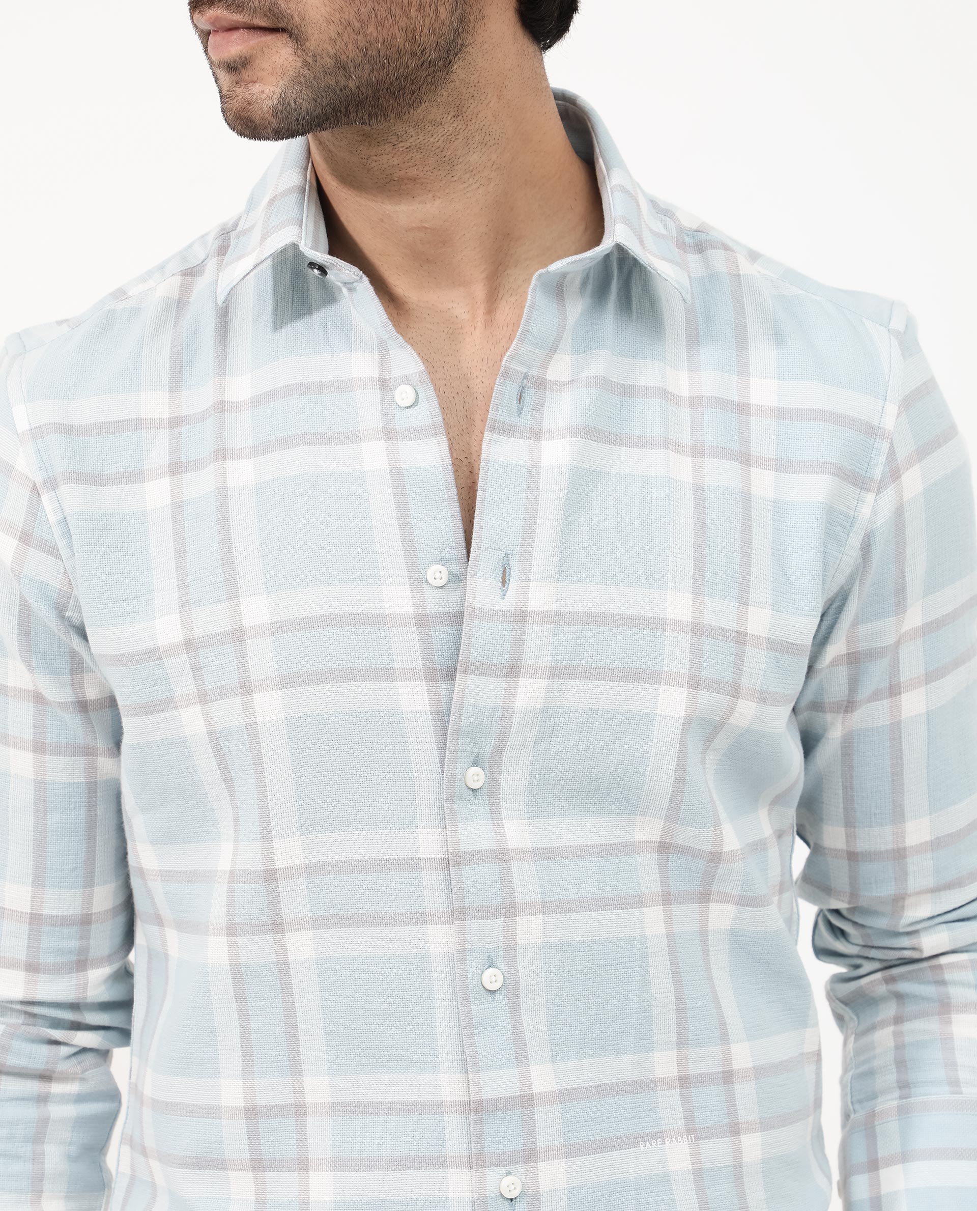 Rare Rabbit Men's Cerol Pastel Blue Cotton Checked Print Regular Fit Full Sleeve Collared Shirt - Image 4
