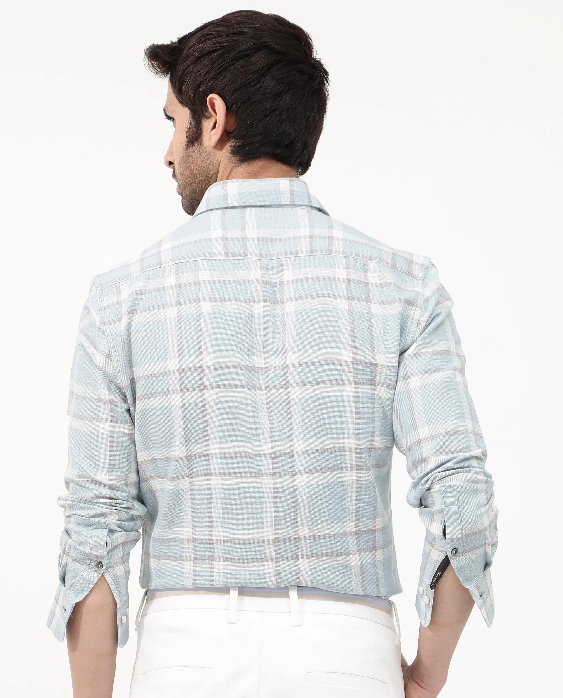 Rare Rabbit Men's Cerol Pastel Blue Cotton Checked Print Regular Fit Full Sleeve Collared Shirt - Image 7