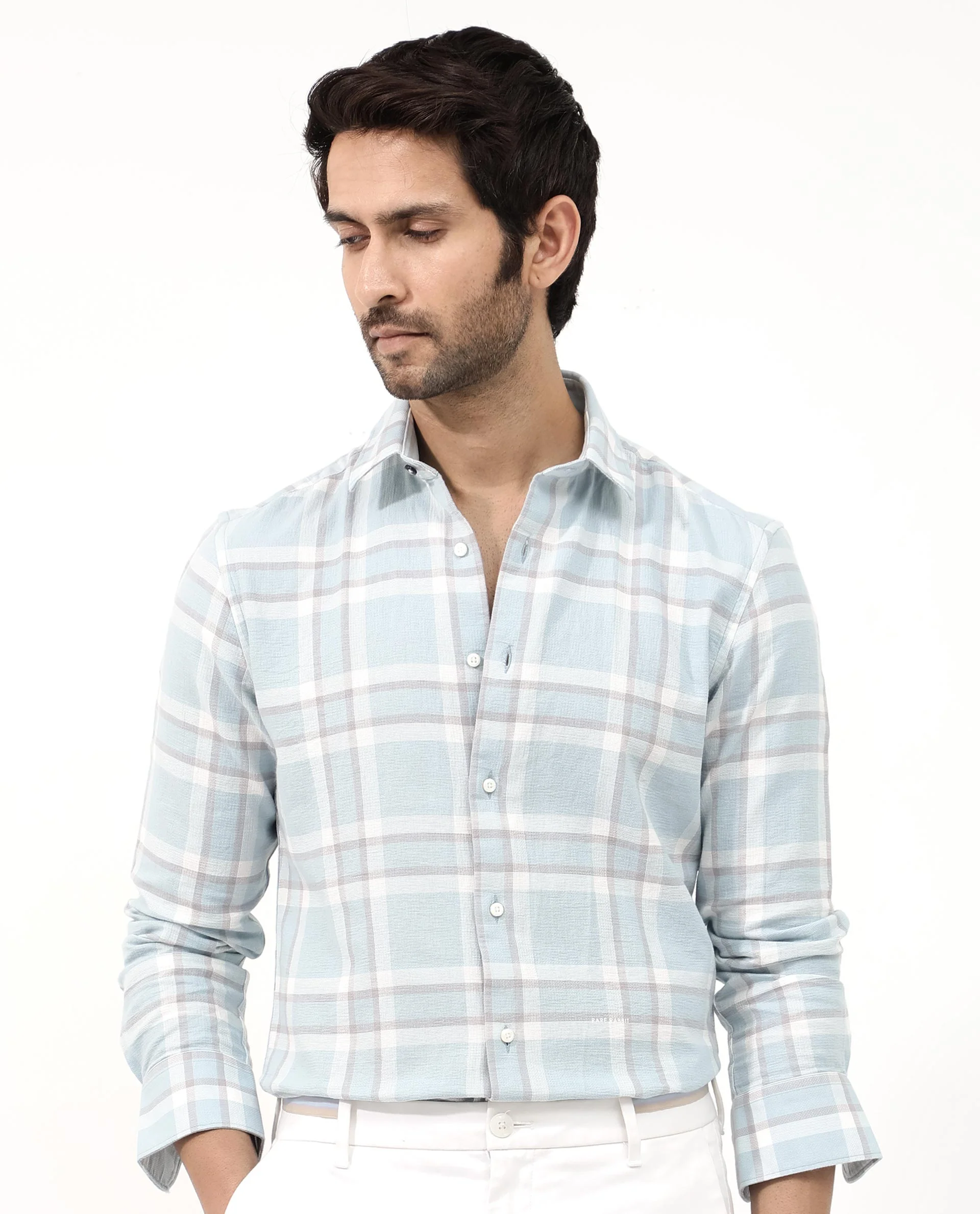 Rare Rabbit Men's Cerol Pastel Blue Cotton Checked Print Regular Fit Full Sleeve Collared Shirt - Image 9