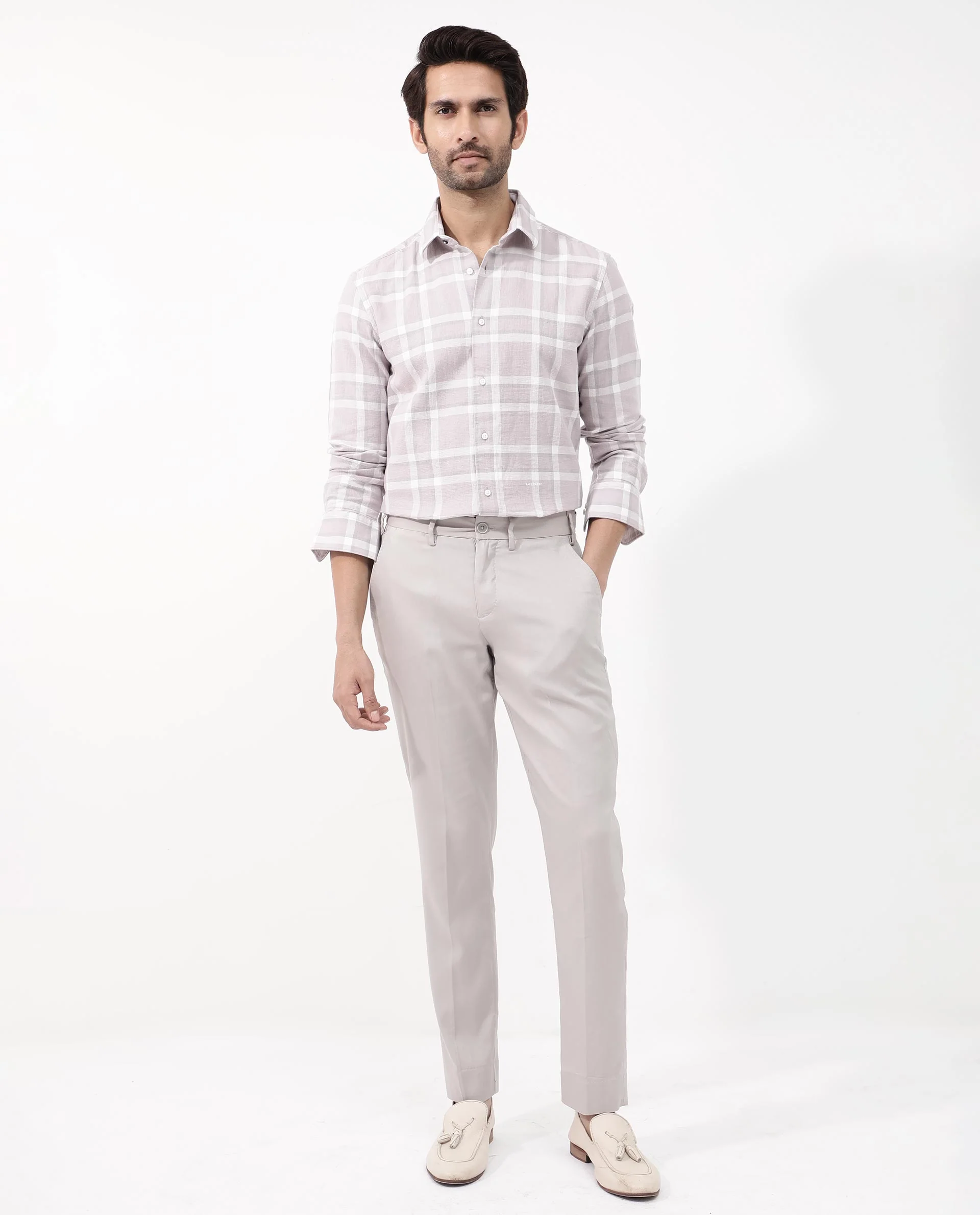 Rare Rabbit Men's Cerol Pastel Pink Cotton Checked Print Regular Fit Full Sleeve Collared Shirt - Image 2
