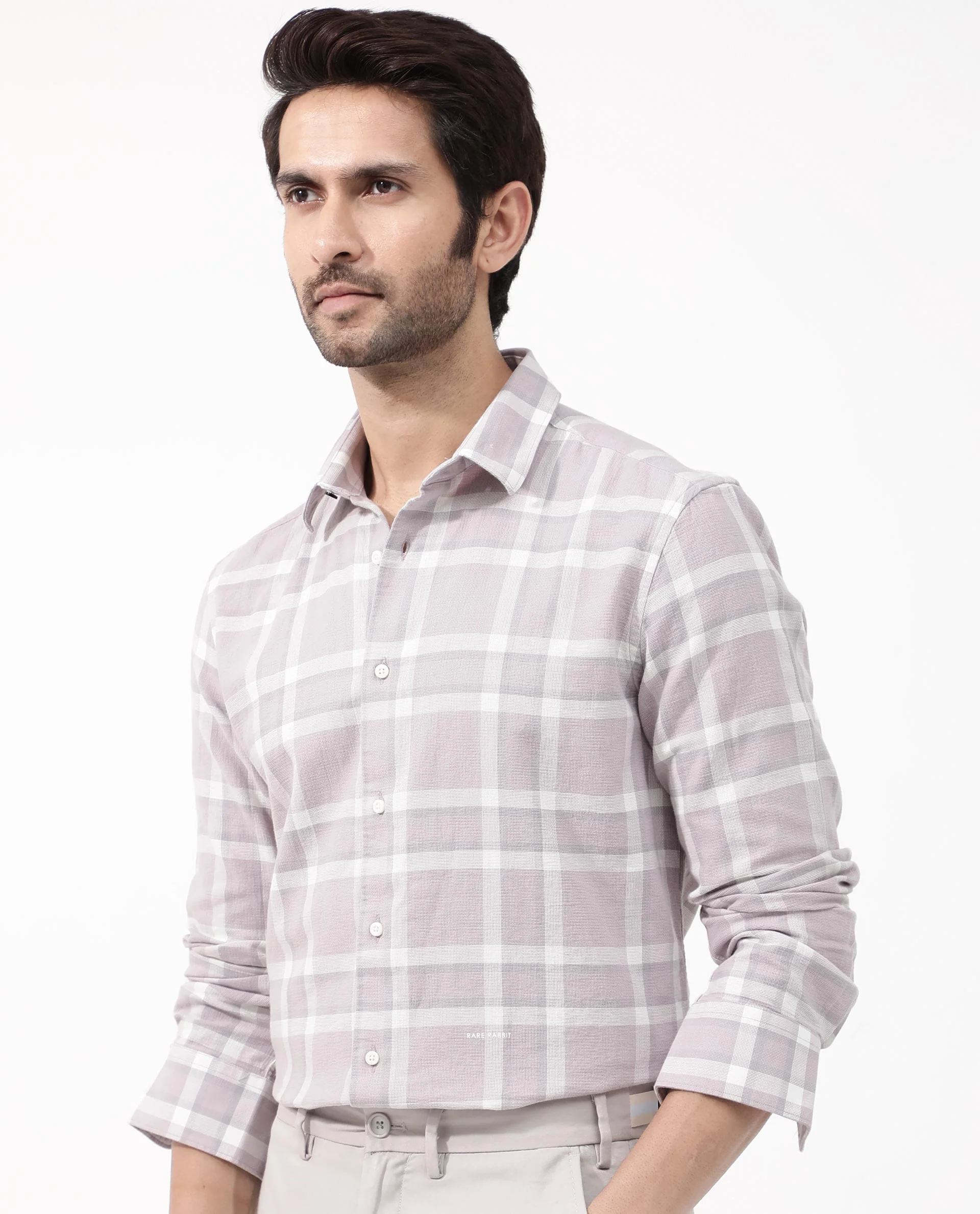 Rare Rabbit Men's Cerol Pastel Pink Cotton Checked Print Regular Fit Full Sleeve Collared Shirt - Image 3