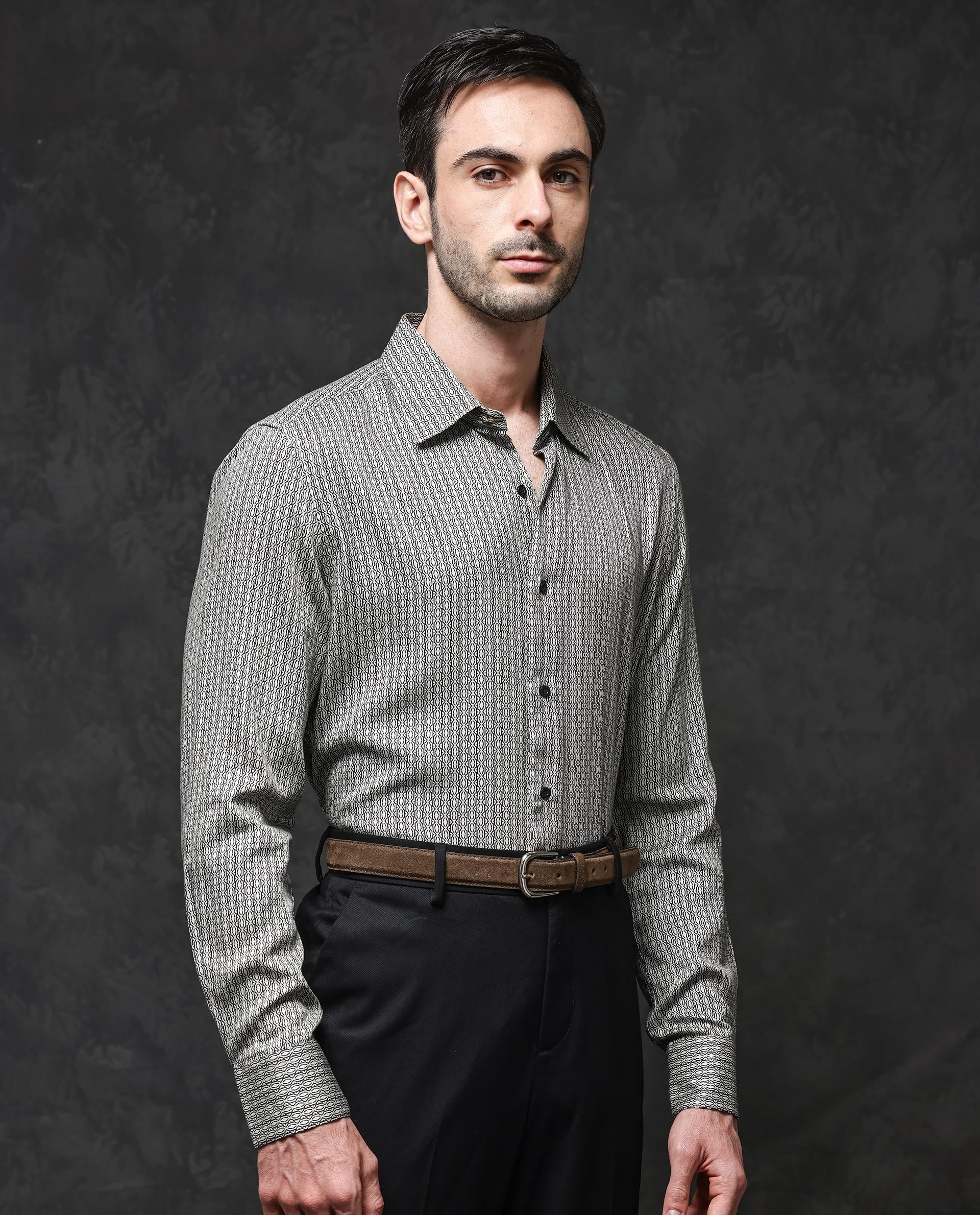 Rare Rabbit Men's Ceroz Beige Viscose Geometric Print Regular Fit Full Sleeve Collared Shirt - Image 7