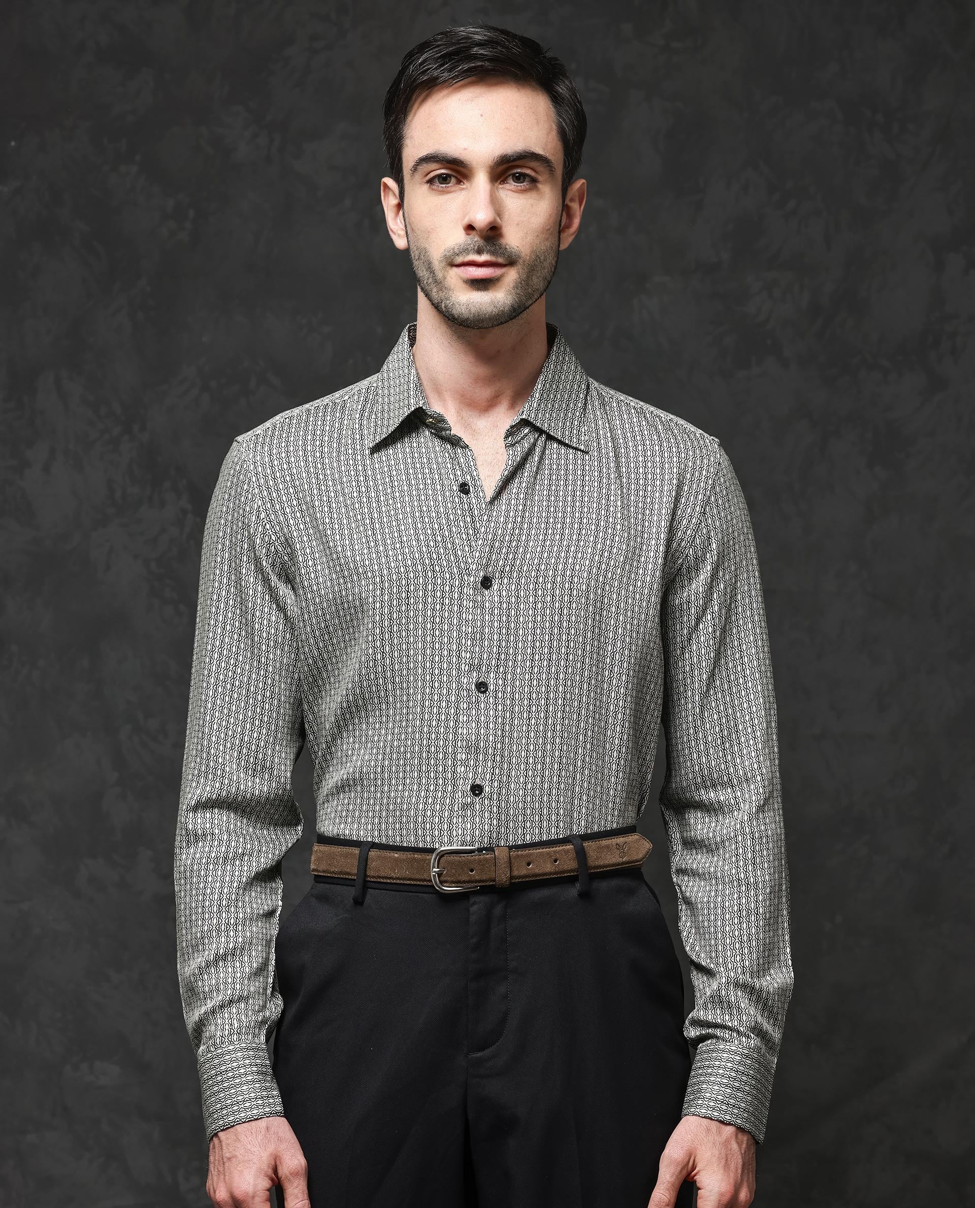 Rare Rabbit Men's Ceroz Beige Viscose Geometric Print Regular Fit Full Sleeve Collared Shirt - Image 9