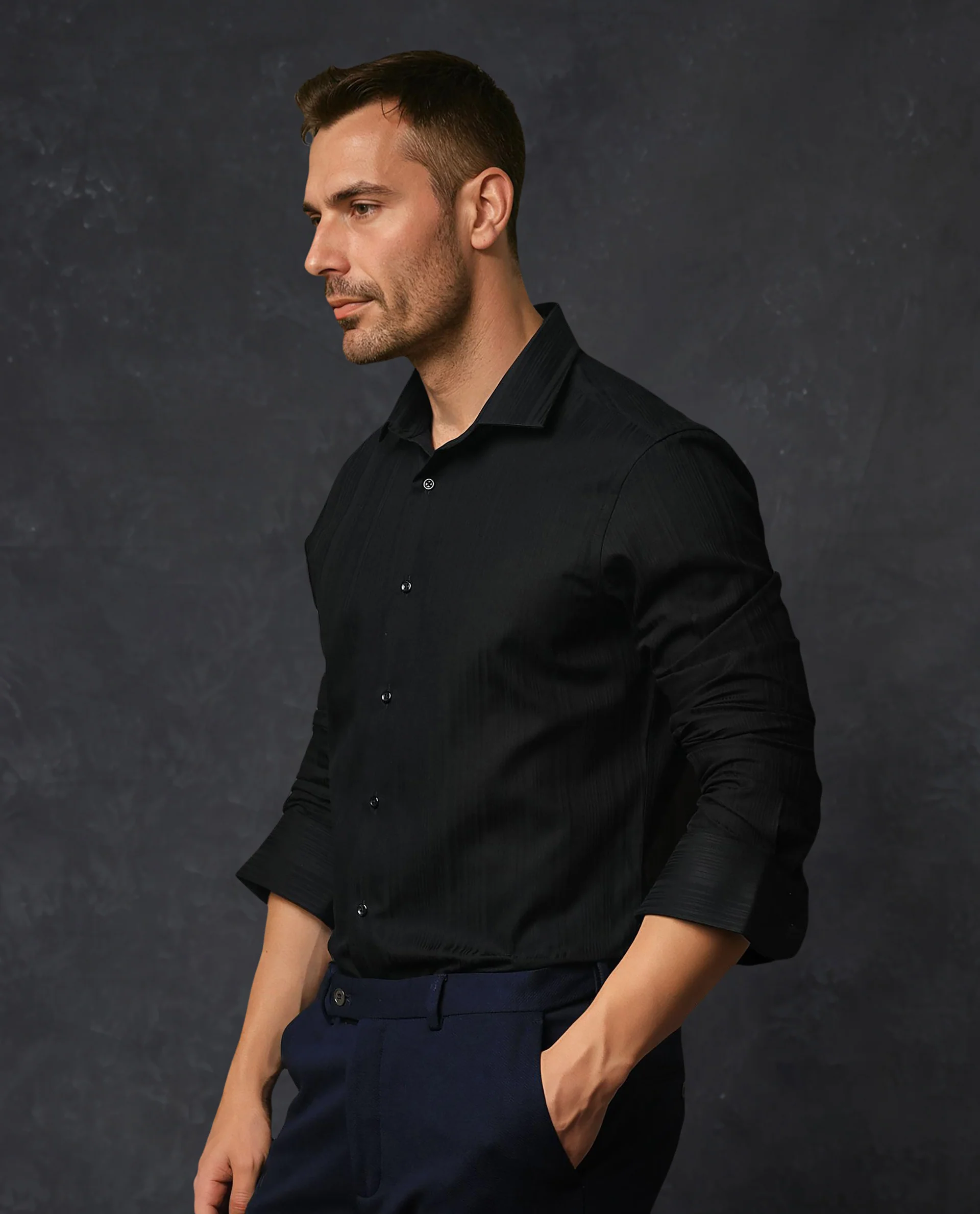 Rare Rabbit Men's Cesco Black Cotton Striped Print Regular Fit Full Sleeve Collared Shirt - Image 3
