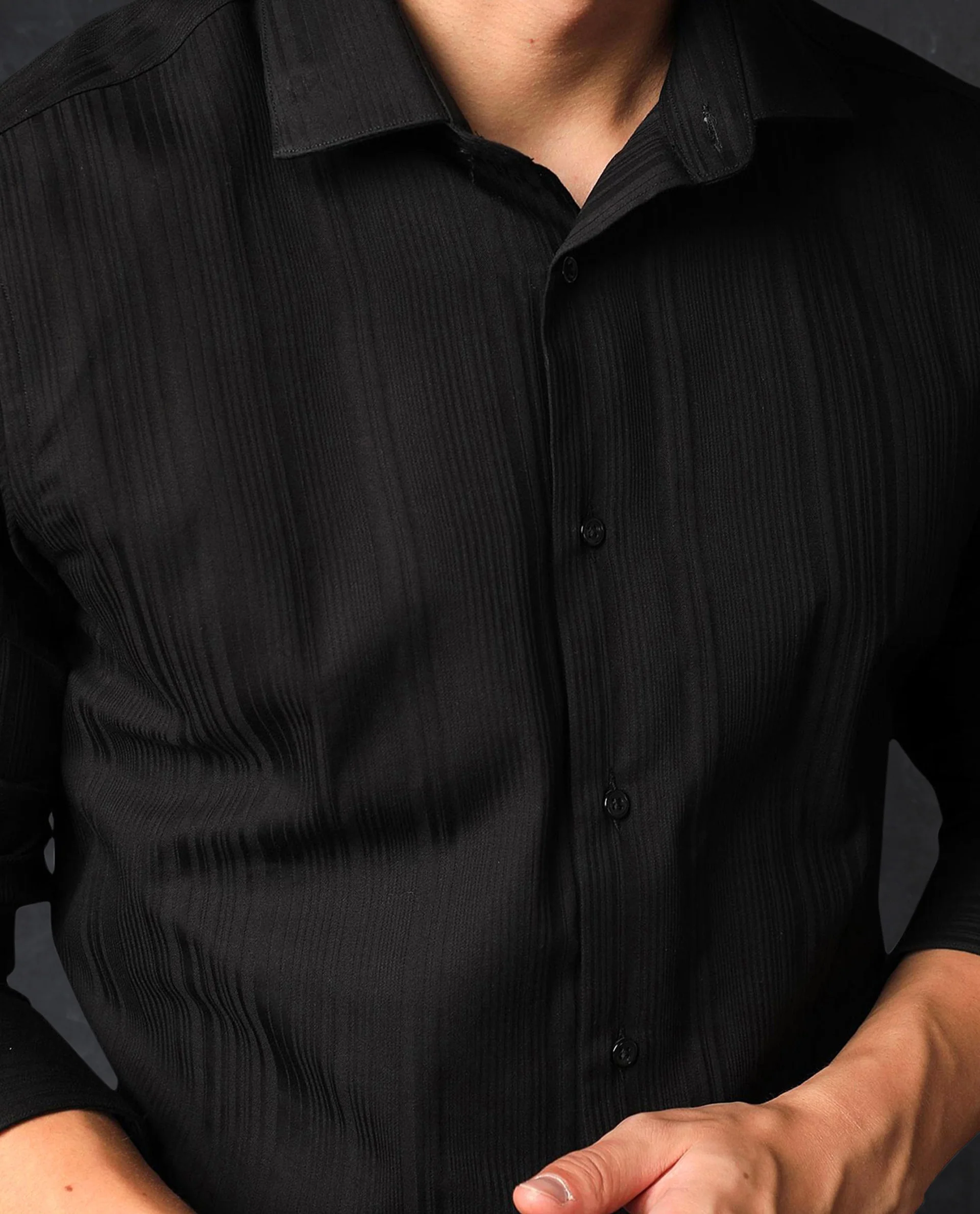 Rare Rabbit Men's Cesco Black Cotton Striped Print Regular Fit Full Sleeve Collared Shirt - Image 4