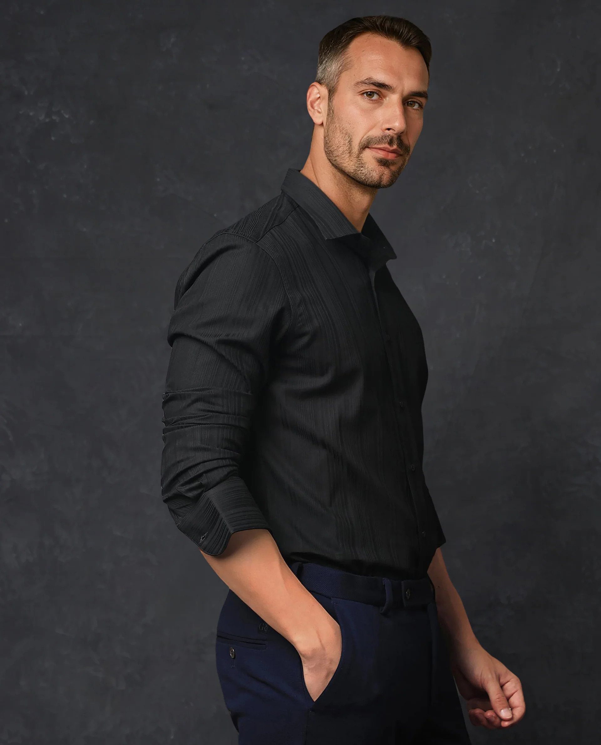 Rare Rabbit Men's Cesco Black Cotton Striped Print Regular Fit Full Sleeve Collared Shirt - Image 8
