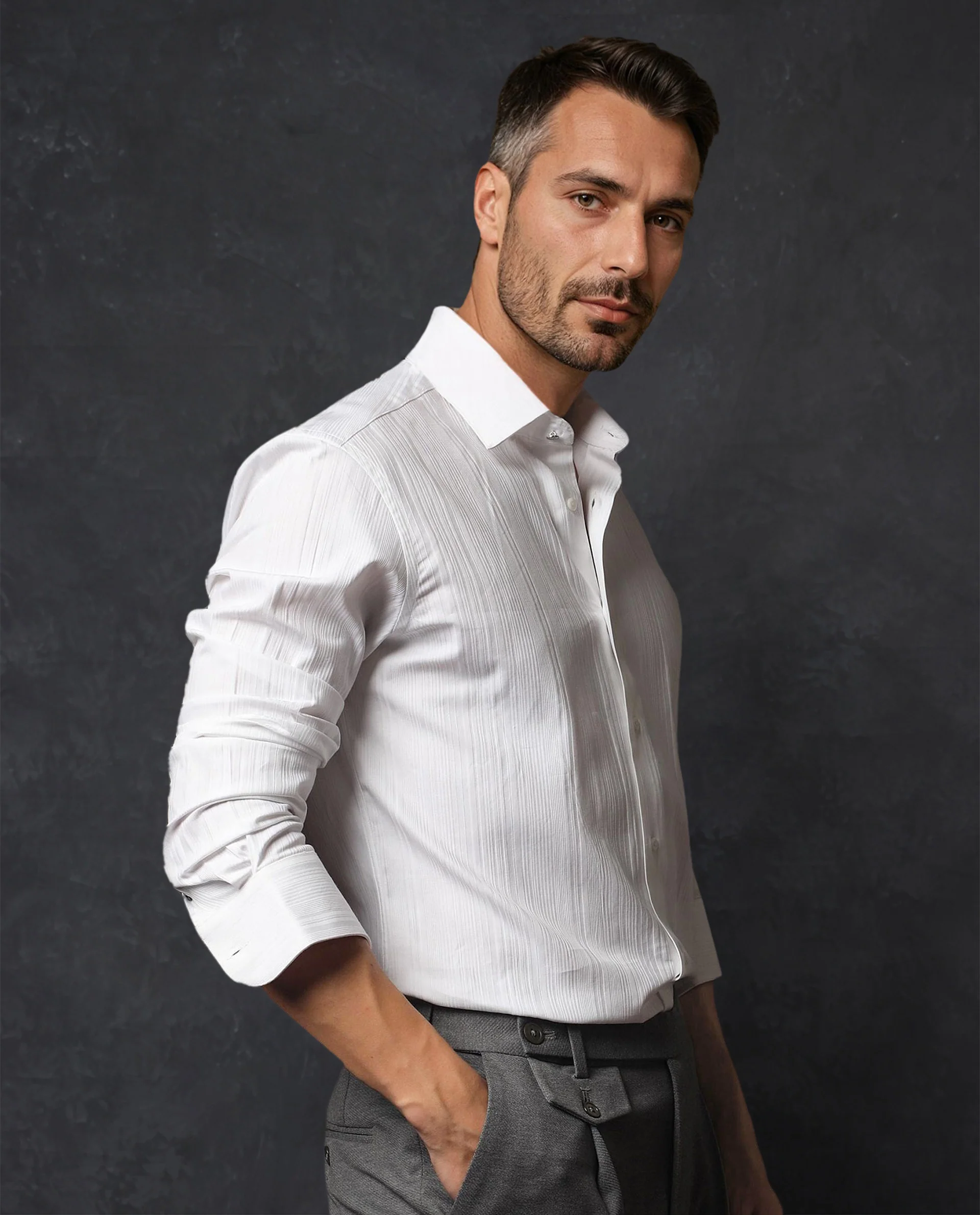 Rare Rabbit Men's Cesco White Cotton Striped Print Regular Fit Full Sleeve Spread Collar Shirt - Image 6