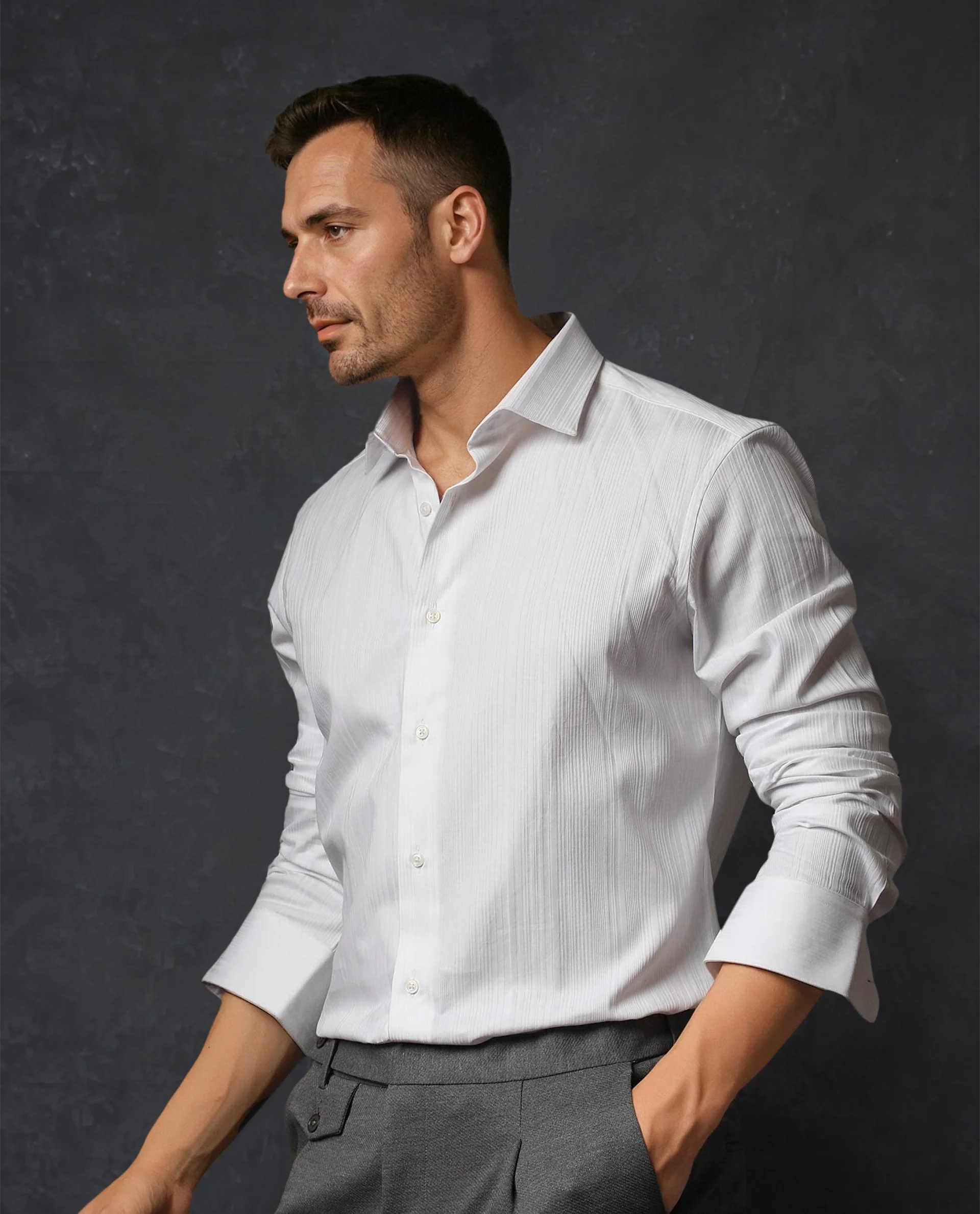 Rare Rabbit Men's Cesco White Cotton Striped Print Regular Fit Full Sleeve Spread Collar Shirt - Image 7