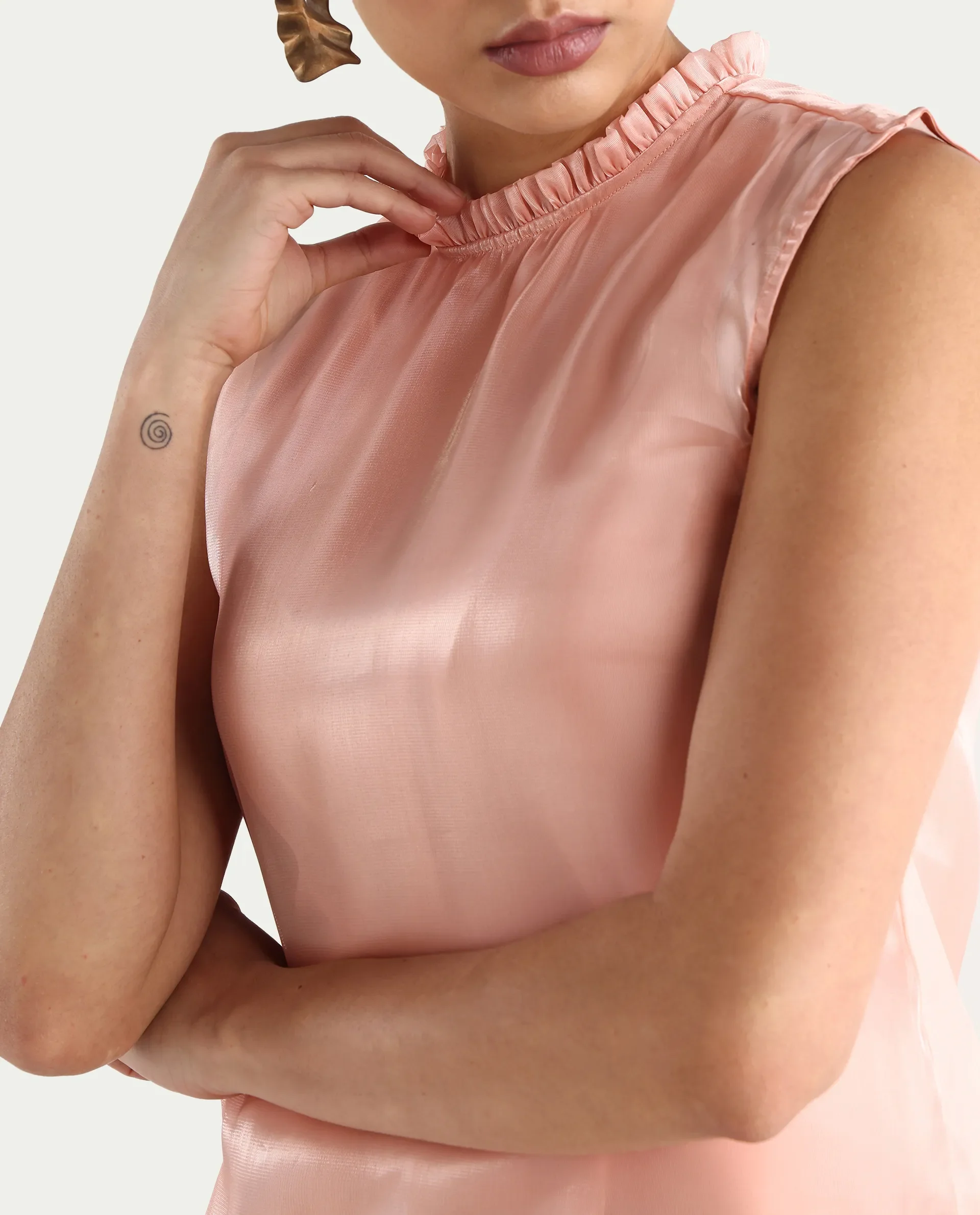 Rareism Women's Cessena Beige Cotton Mandarin Collar Plain Sleeveless Regular Fit Top - Image 6