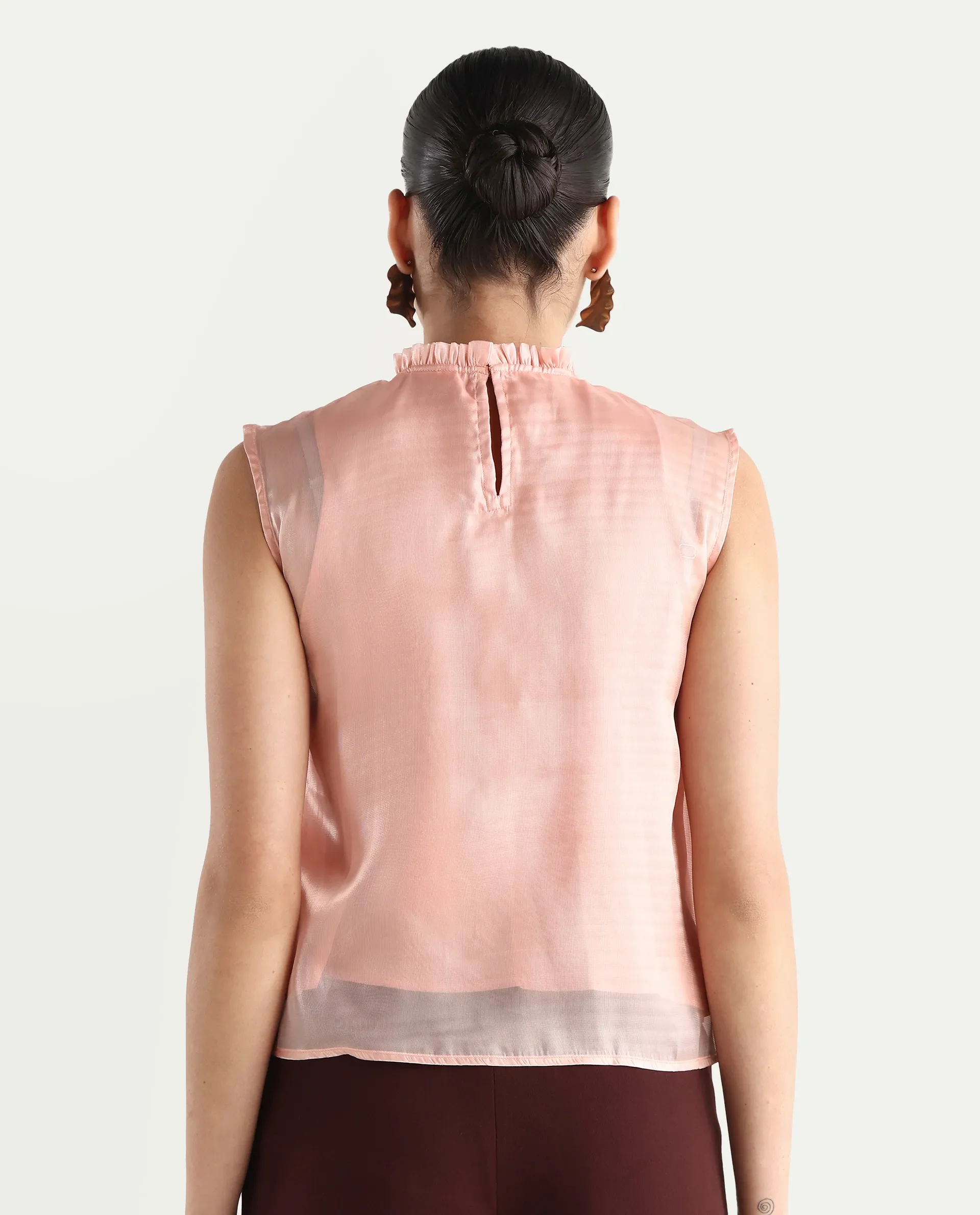 Rareism Women's Cessena Beige Cotton Mandarin Collar Plain Sleeveless Regular Fit Top - Image 9
