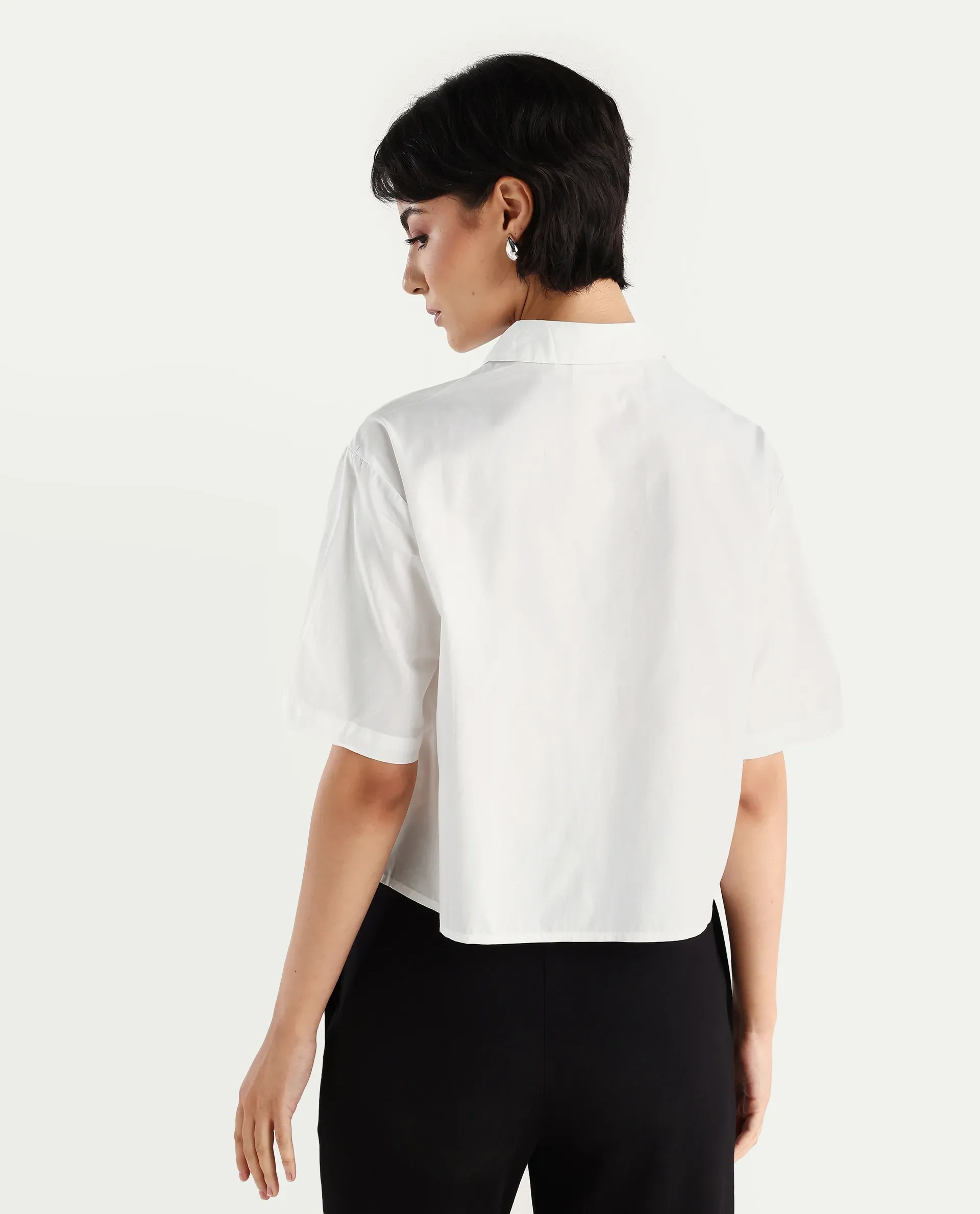 Rareism Women's Cetiop White Cotton Drop Collar Graphic Print Boxy Fit Shirt - Image 7