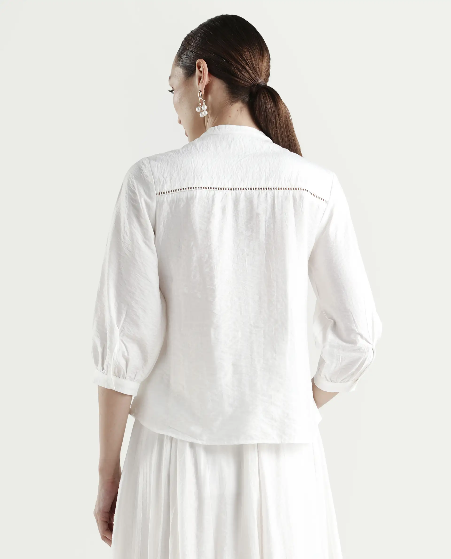 Rareism Women's Ceya White Viscose Blend 3/4th Sleeve Regular Fit Plain Top - Image 7
